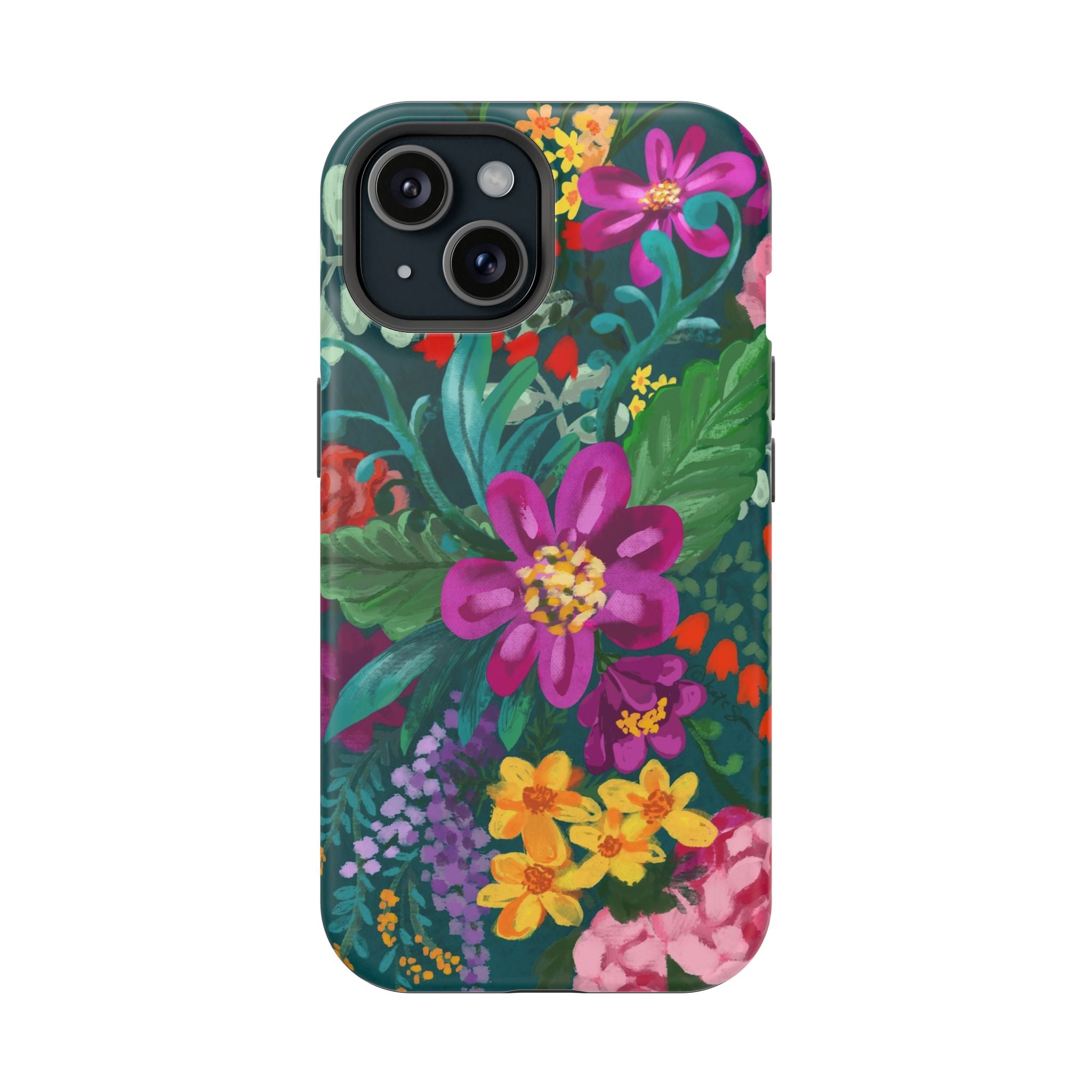 Posy MagSafe iPhone 15 Case – Matte | teal, magenta, yellow, pink vibrant botanical floral print