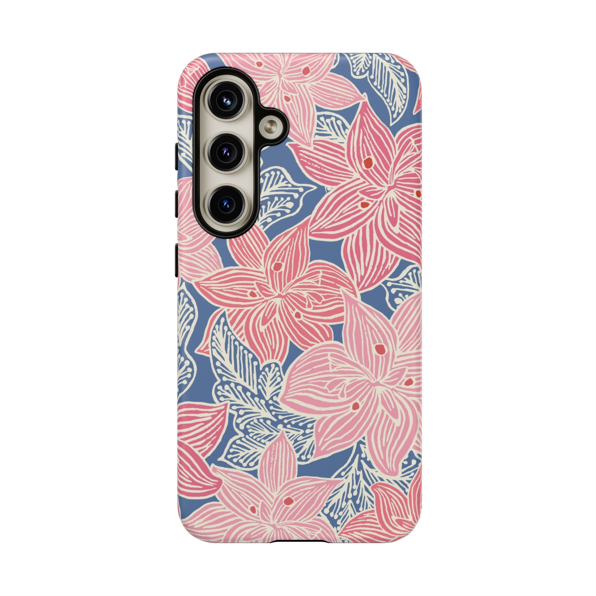 Hibiscus Lagoon Samsung Galaxy S24 Case – Matte | coral, blush, cream, dusty blue hibiscus botanical print