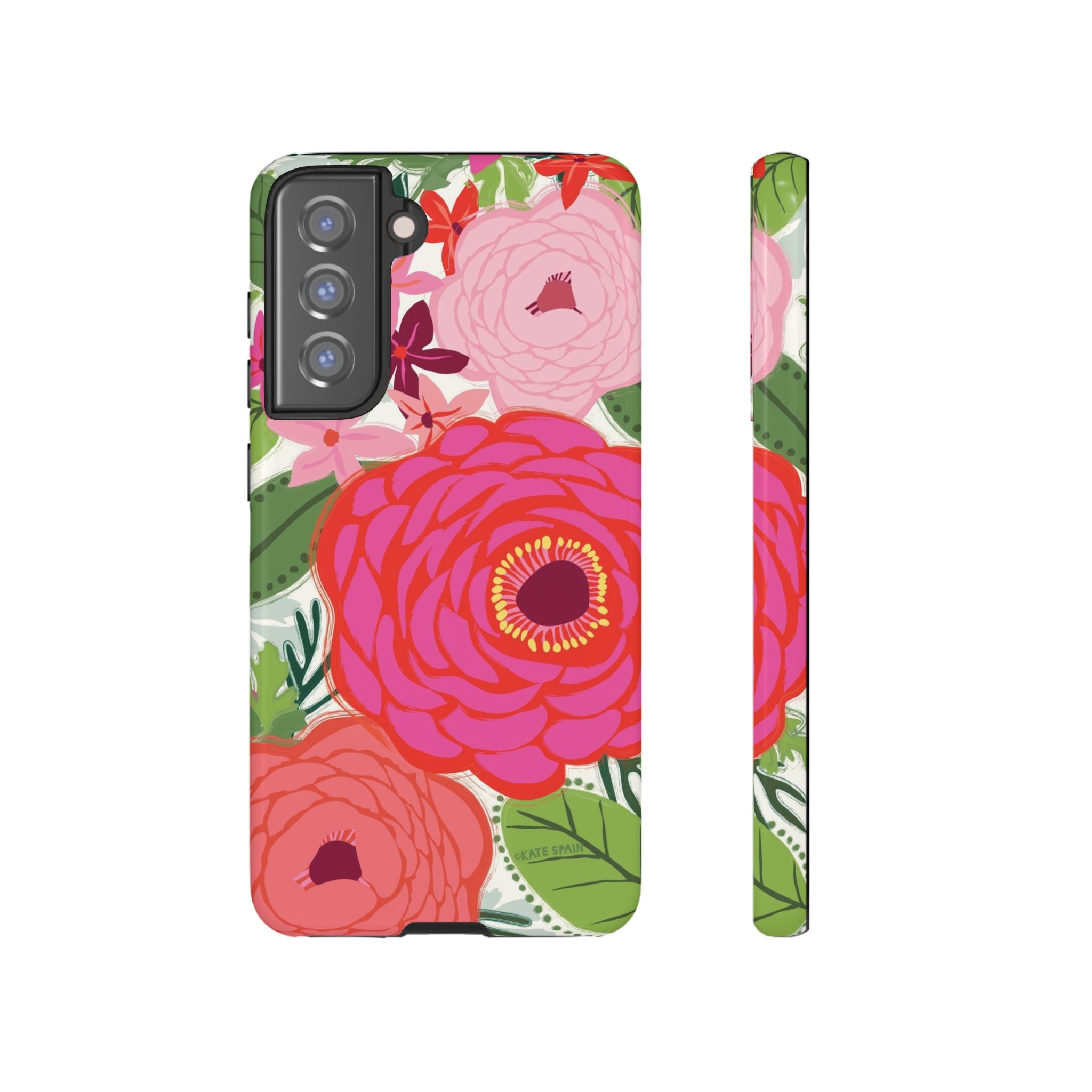 Bloomerie Samsung Tough Phone Case Samsung Galaxy S21 FE Case – Glossy | cream, magenta, coral botanical peony floral print
