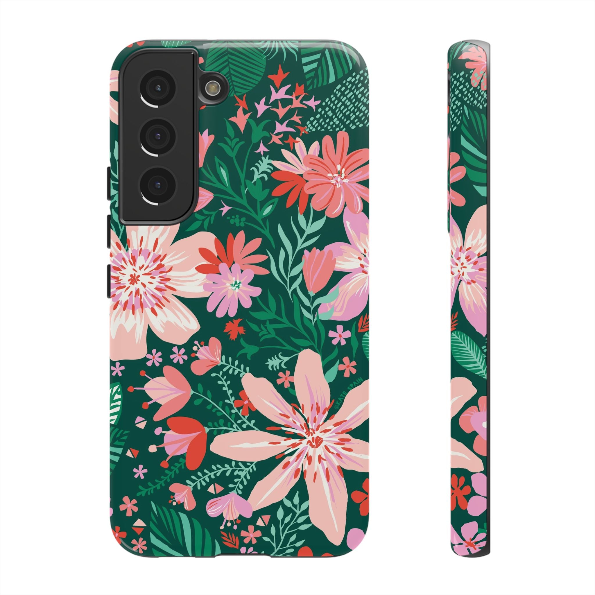 Tropical Bonaire Samsung Galaxy S22 Case – Glossy | jade, pink, white tropical floral botanical print