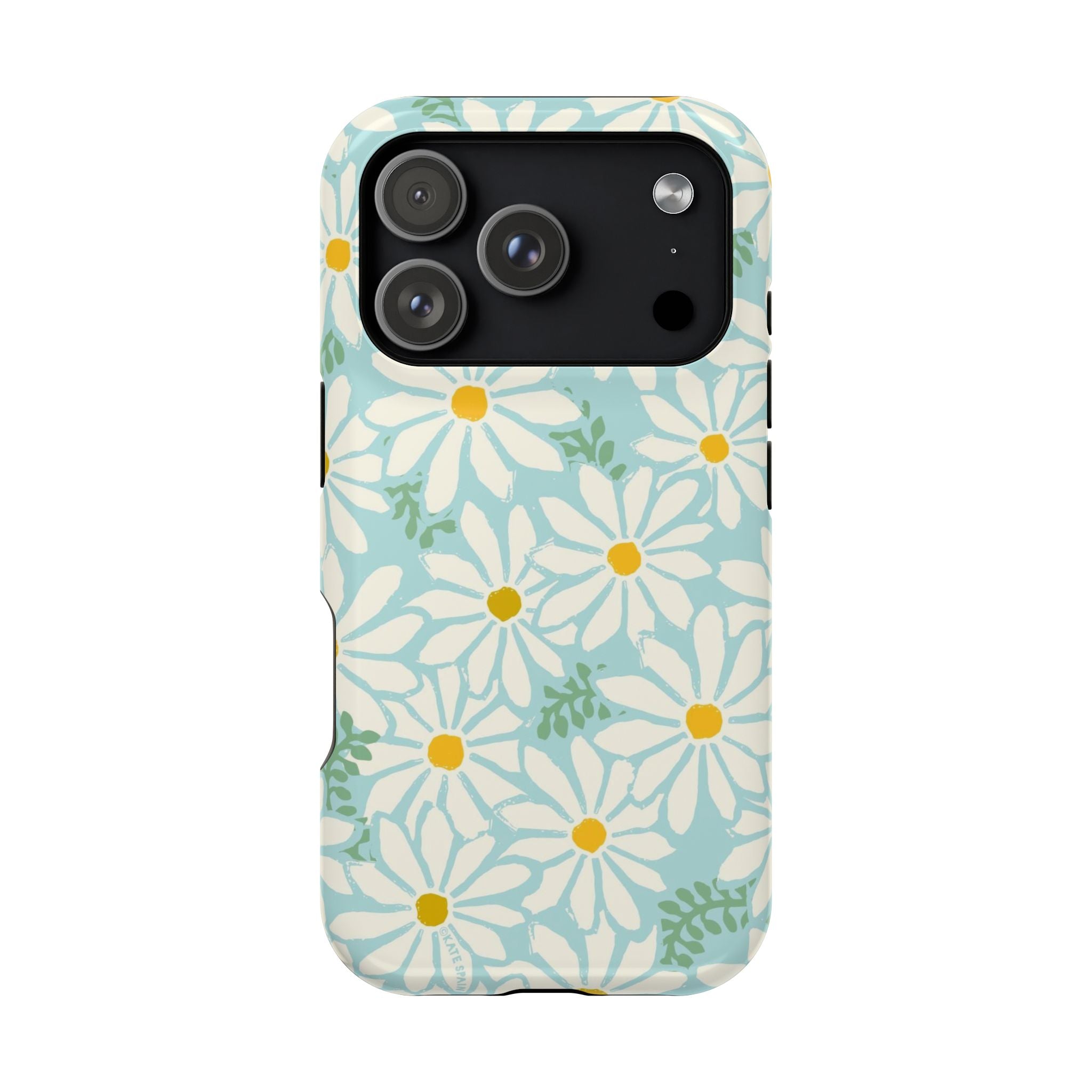 Daisies MagSafe iPhone 17 Pro Case – Glossy | white, yellow, aqua watercolor daisy print