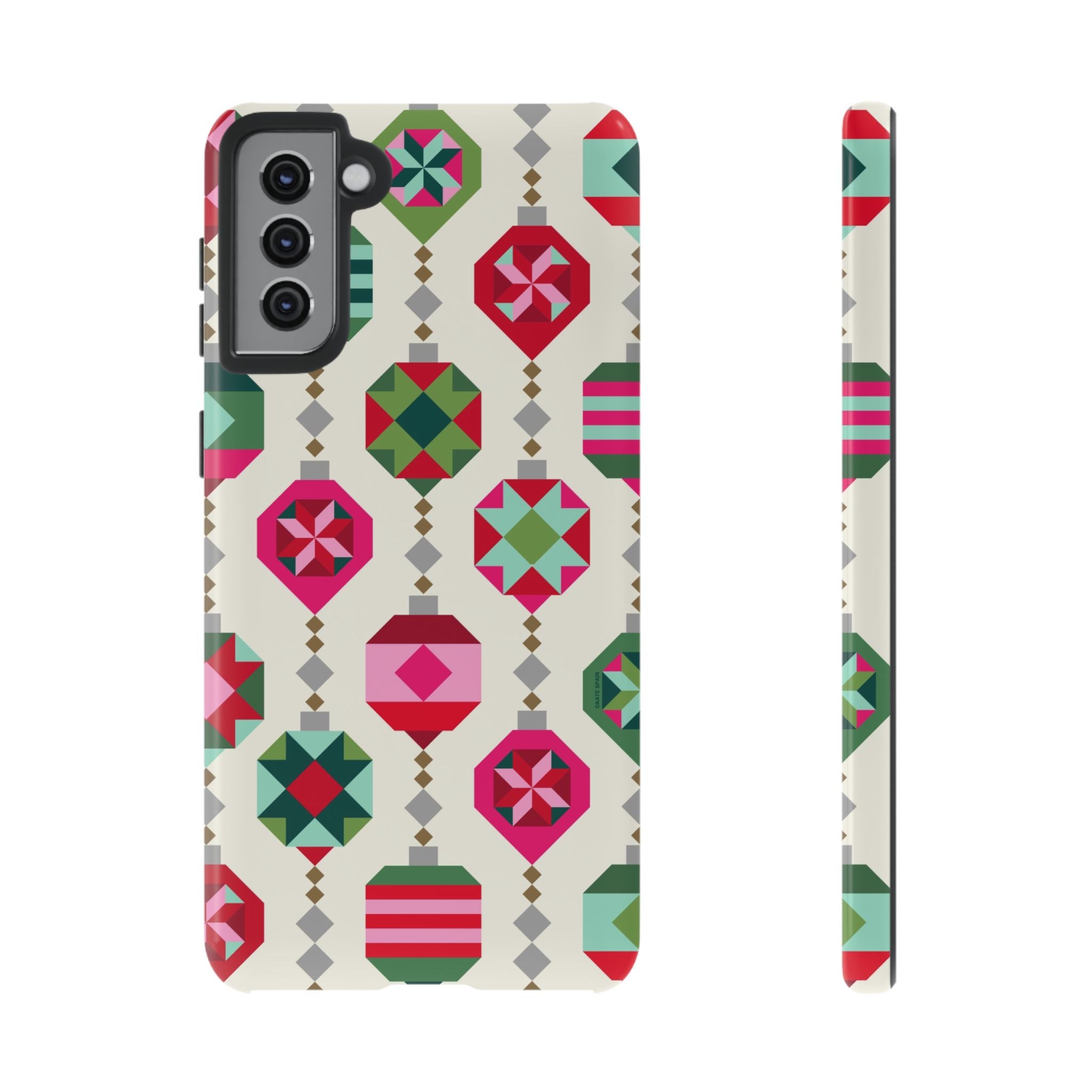 Felicity Ornaments Samsung Galaxy S21 Plus Case – Glossy | cream, red, pink, green, mint geometric quilted ornament print