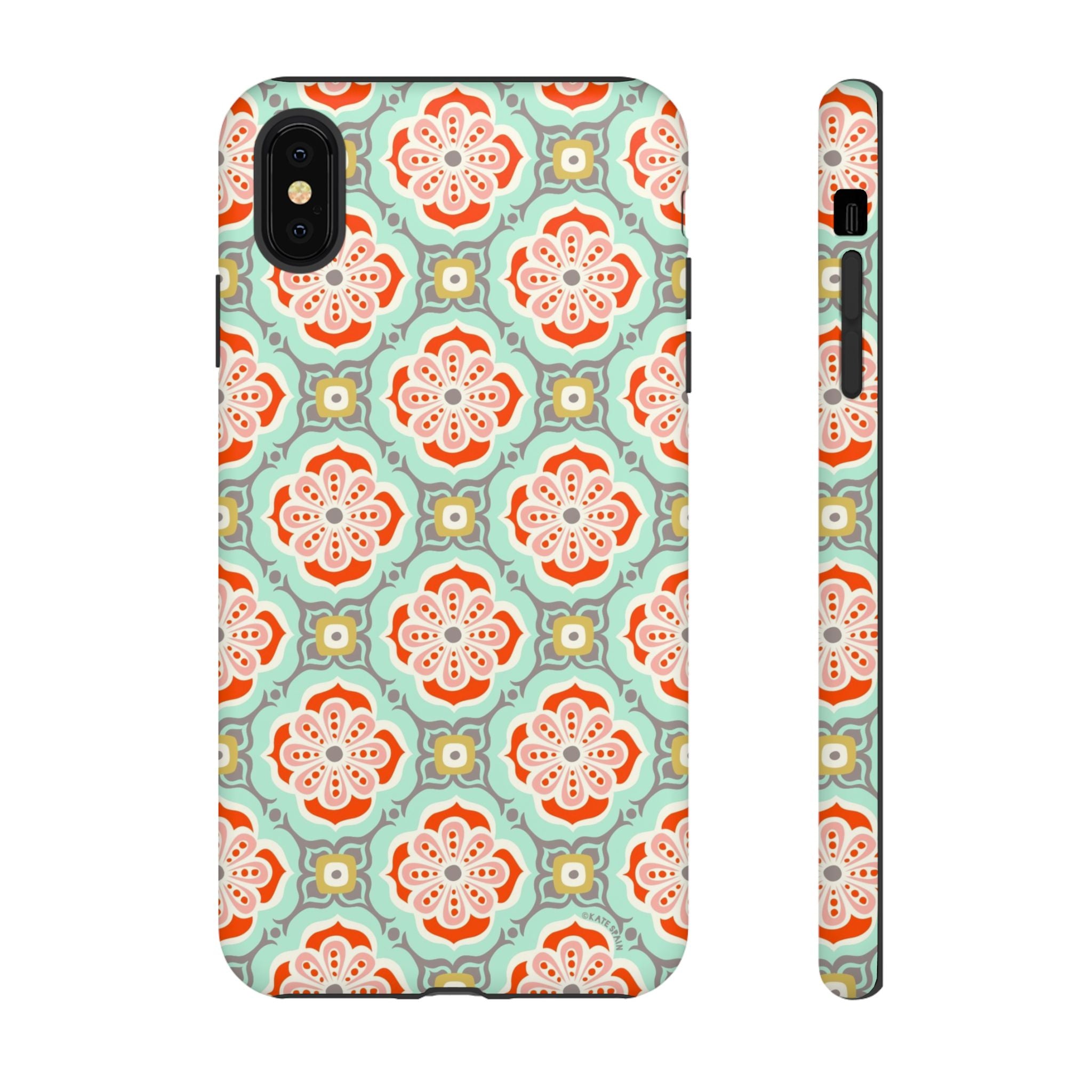 Alhambra Tough iPhone XS Max Case – Matte | aqua, coral, blush geometric medallion floral print