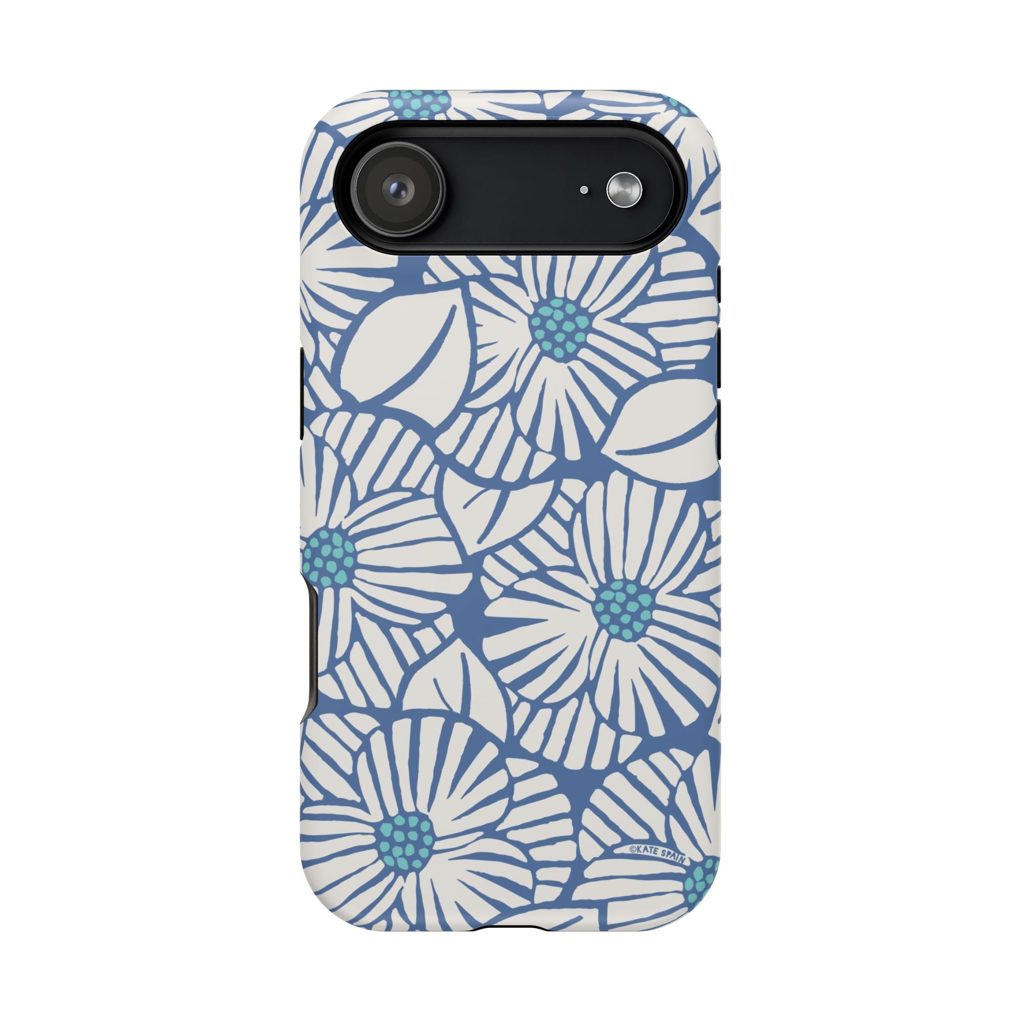 Calendula MagSafe iPhone 17 Air Case – Matte | slate blue, cream, teal kimono botanical print