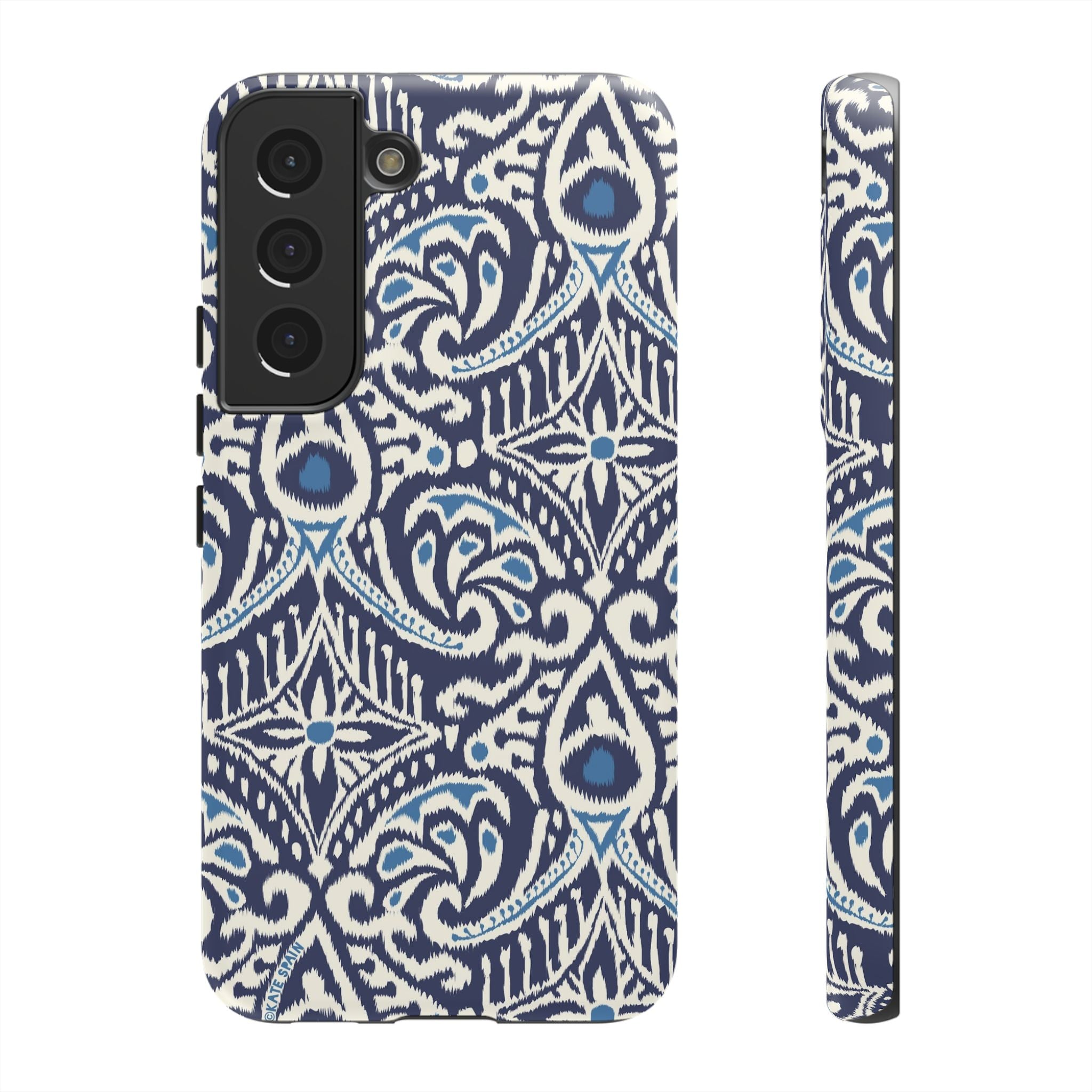 Luxury Ikat Samsung Galaxy S22 Case – Matte  navy, white, aqua ikat geometric medallion print