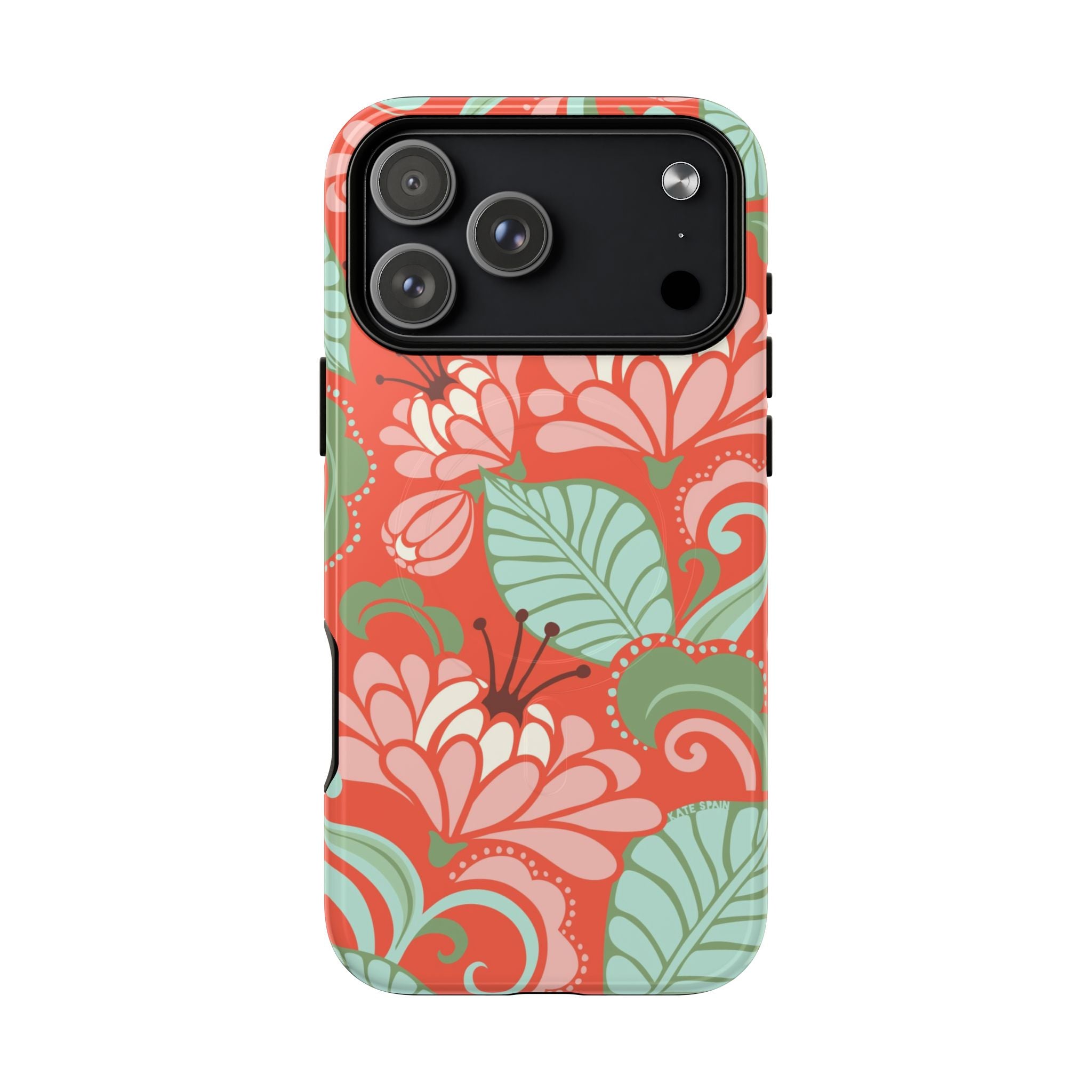 Sarabande MagSafe iPhone 17 Pro Max Case – Glossy | coral, pink, cream, green botanical floral print
