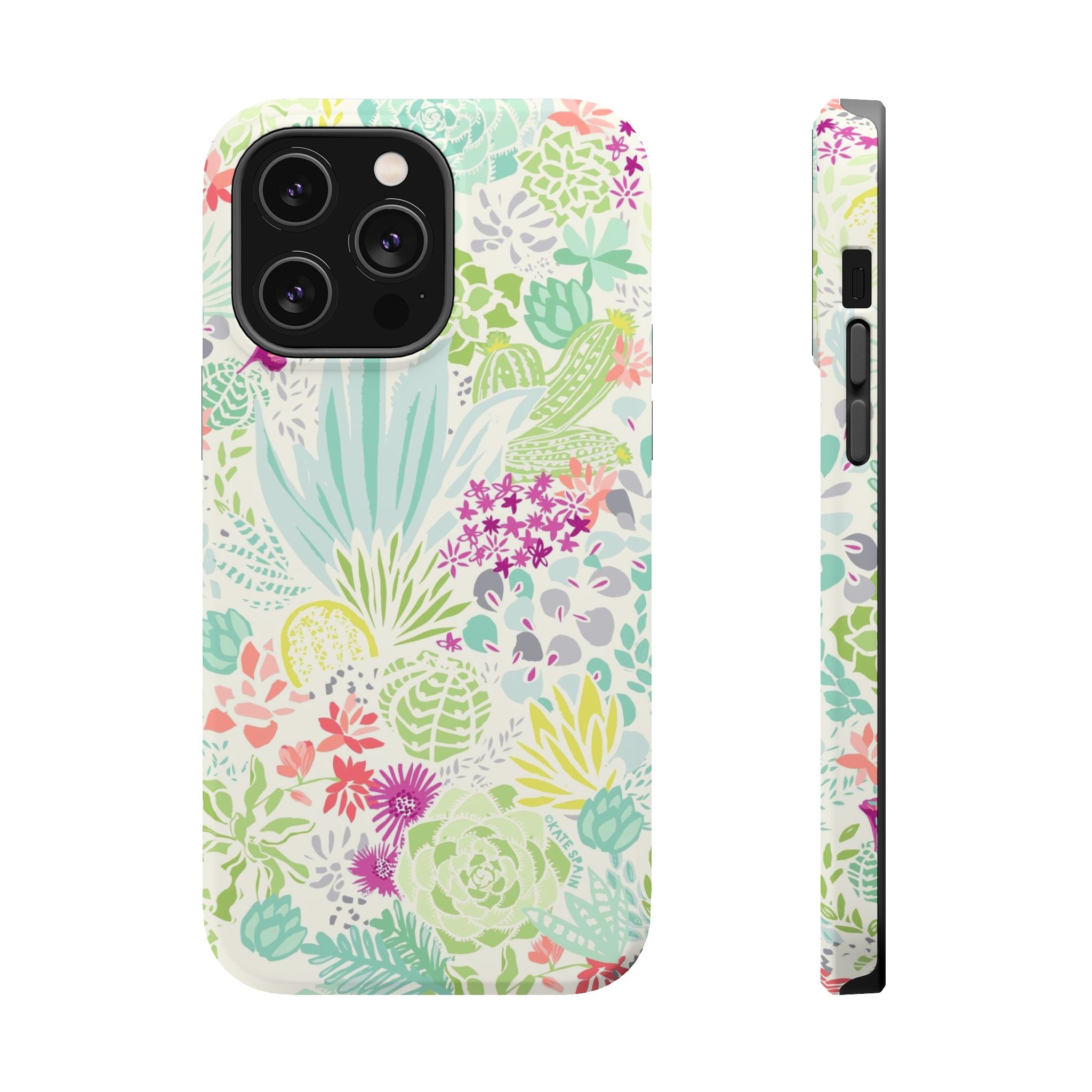 Canyon MagSafe iPhone 14 Pro Max Case – Matte | aqua, coral, purple, sage green succulent and cactus print