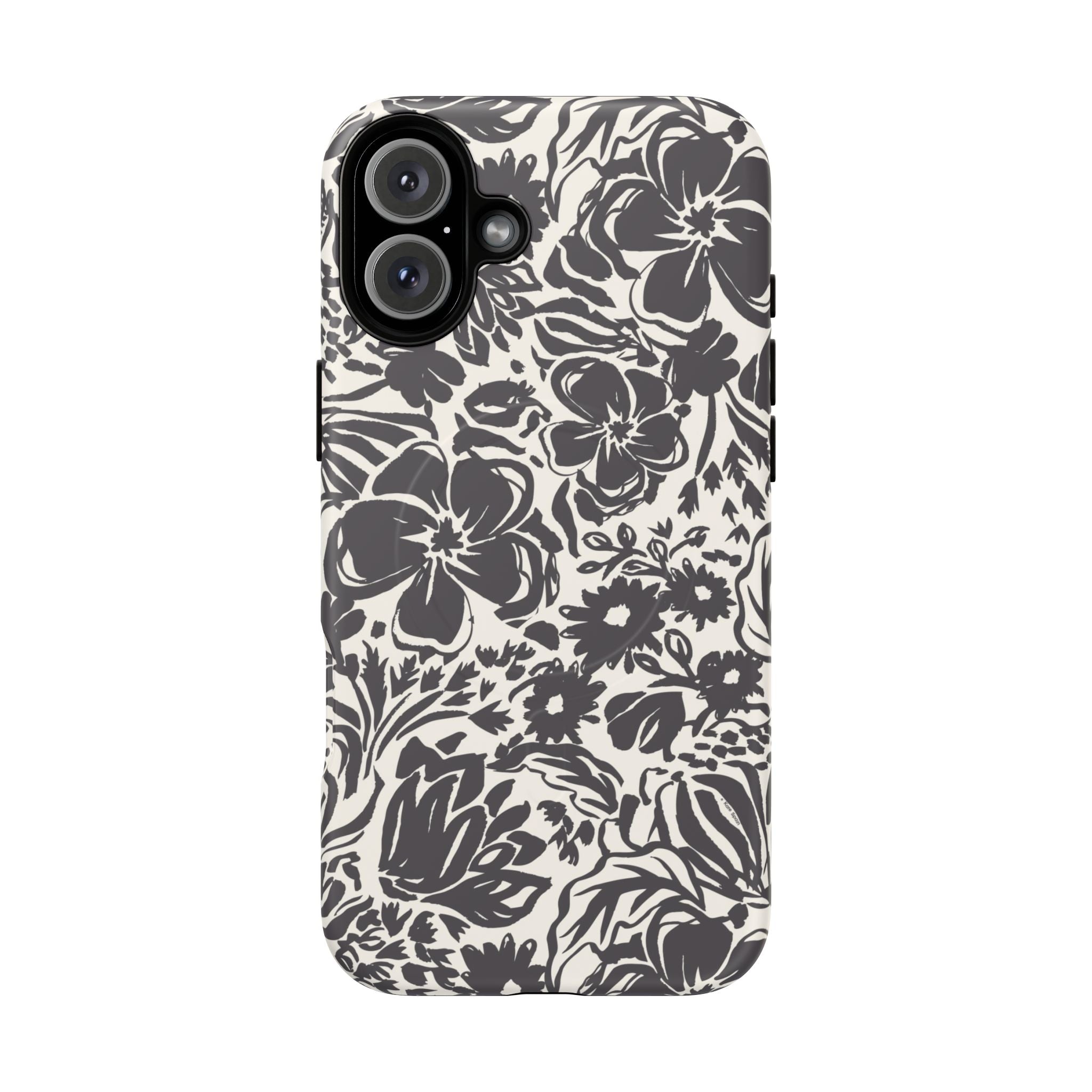 Rhapsody Black MagSafe iPhone 16 Pro Max Matte case — bold charcoal floral print on cream by Kate Spain