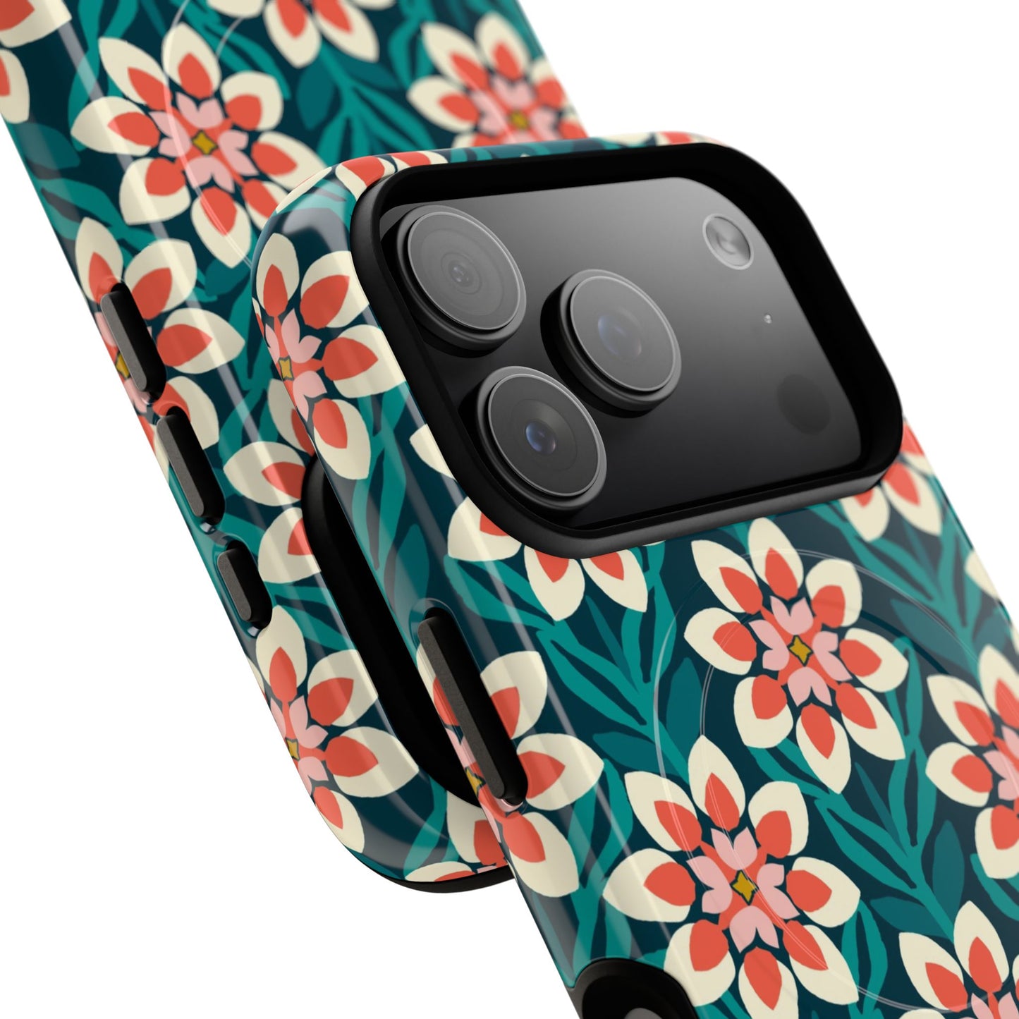Modern Dahlia MagSafe iPhone Case - Teal Allover Pattern