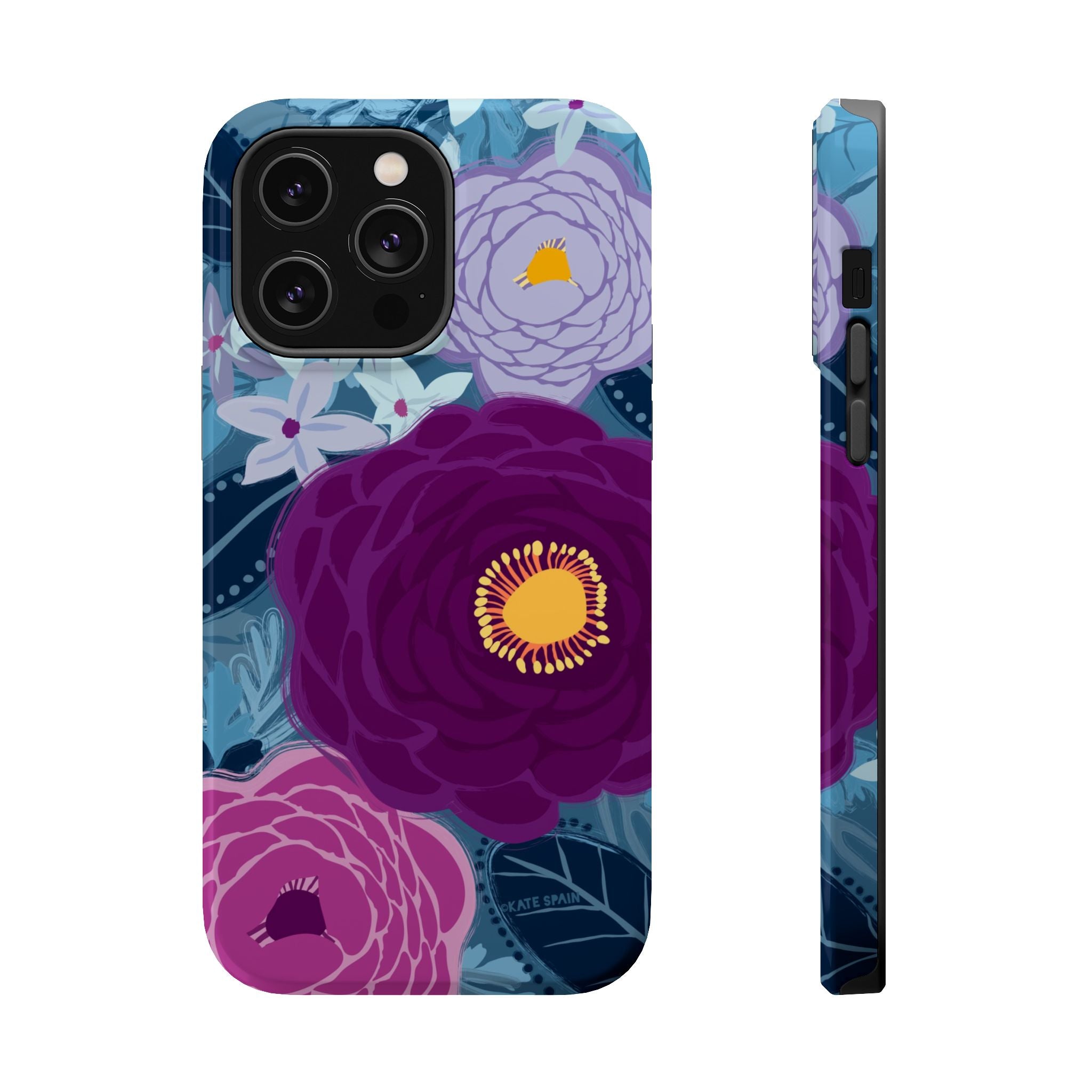 Bloomerie MagSafe iPhone 14 Pro Max Case – Glossy | navy, purple, magenta botanical peony floral print
