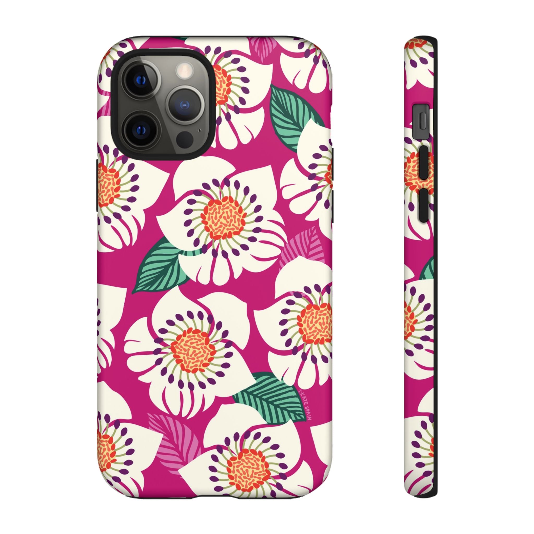 Panache Rose Tough iPhone 12 Pro Case – Matte | berry, cream white, peach anemone floral print