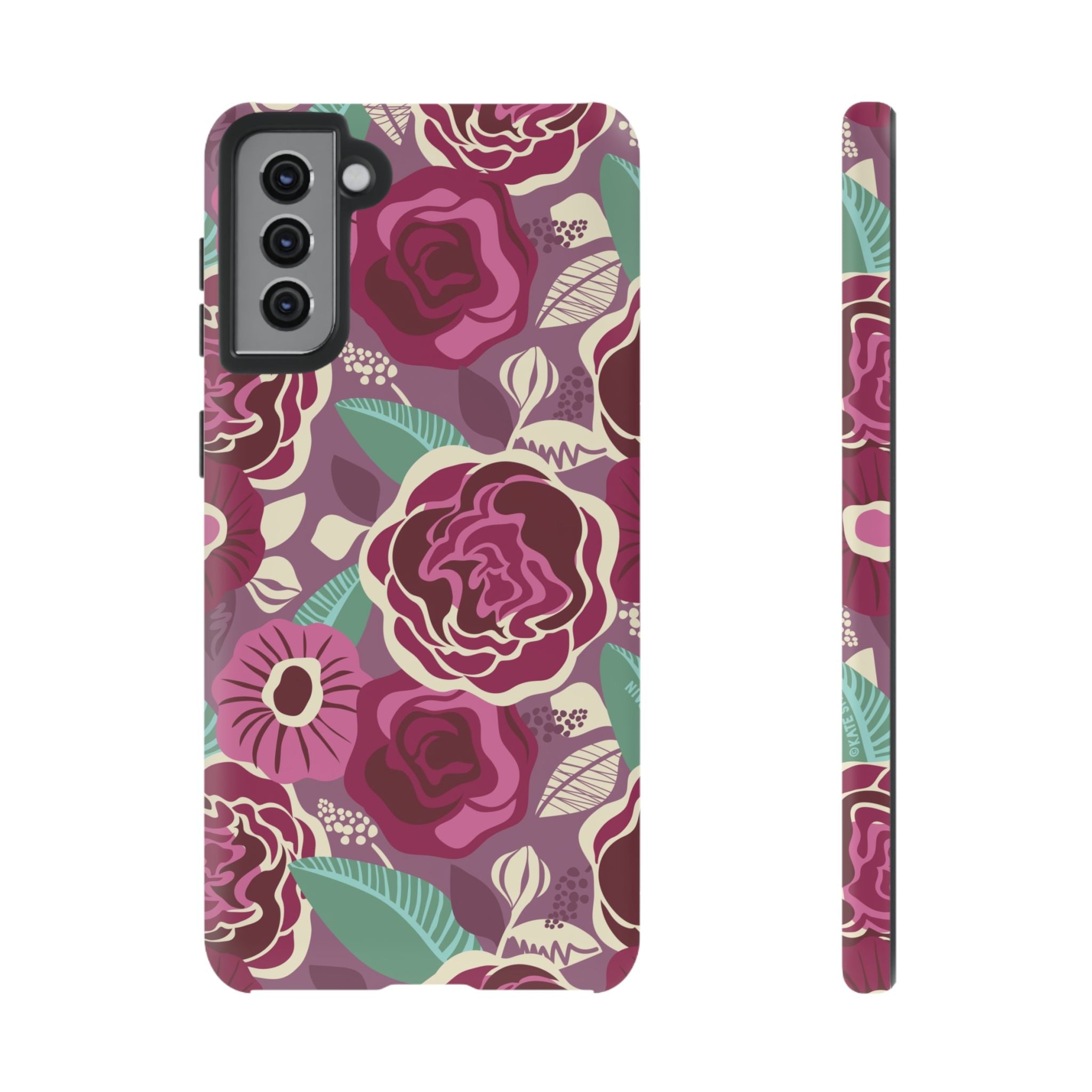 Luxury Tea Rose Burgundy Samsung Galaxy S21 Plus Case – Matte | burgundy, magenta, plum botanical rose floral print