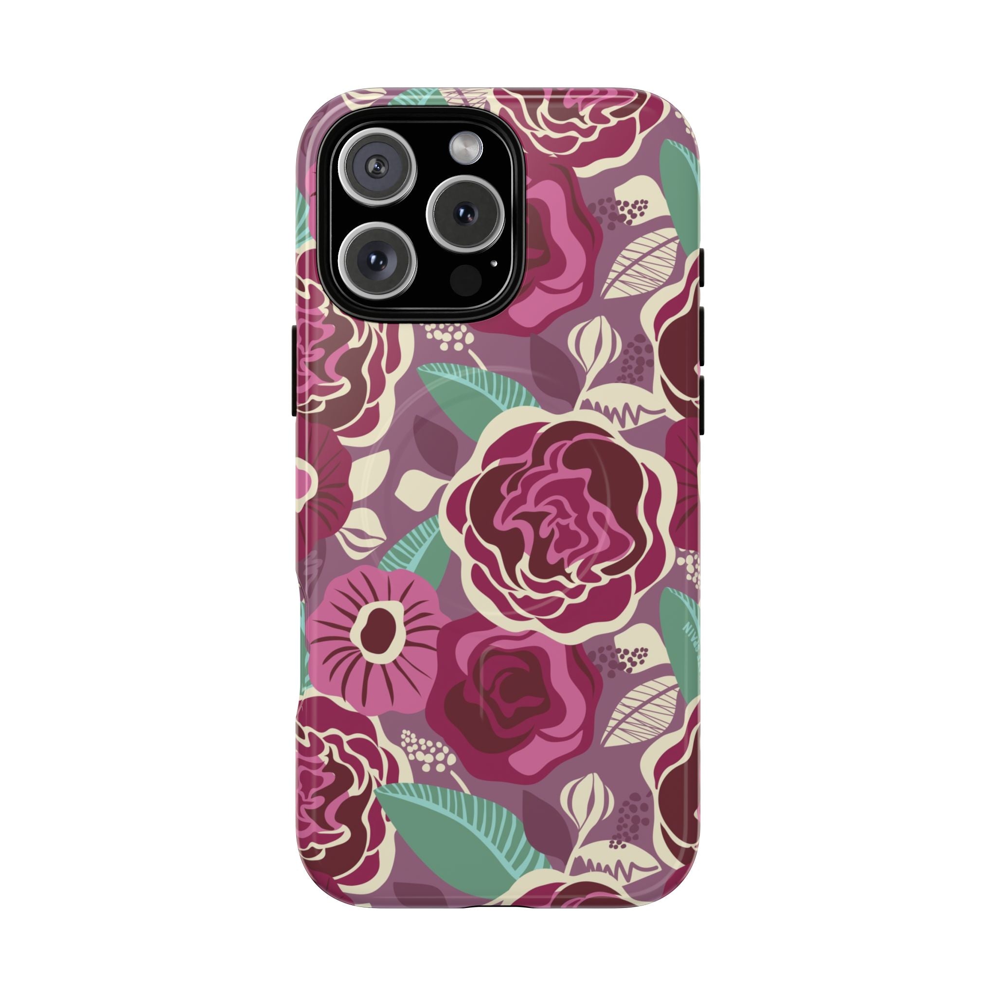 Luxury Tea Rose Burgundy MagSafe iPhone 16 Pro Max Case – Glossy | burgundy, magenta, plum botanical rose floral print