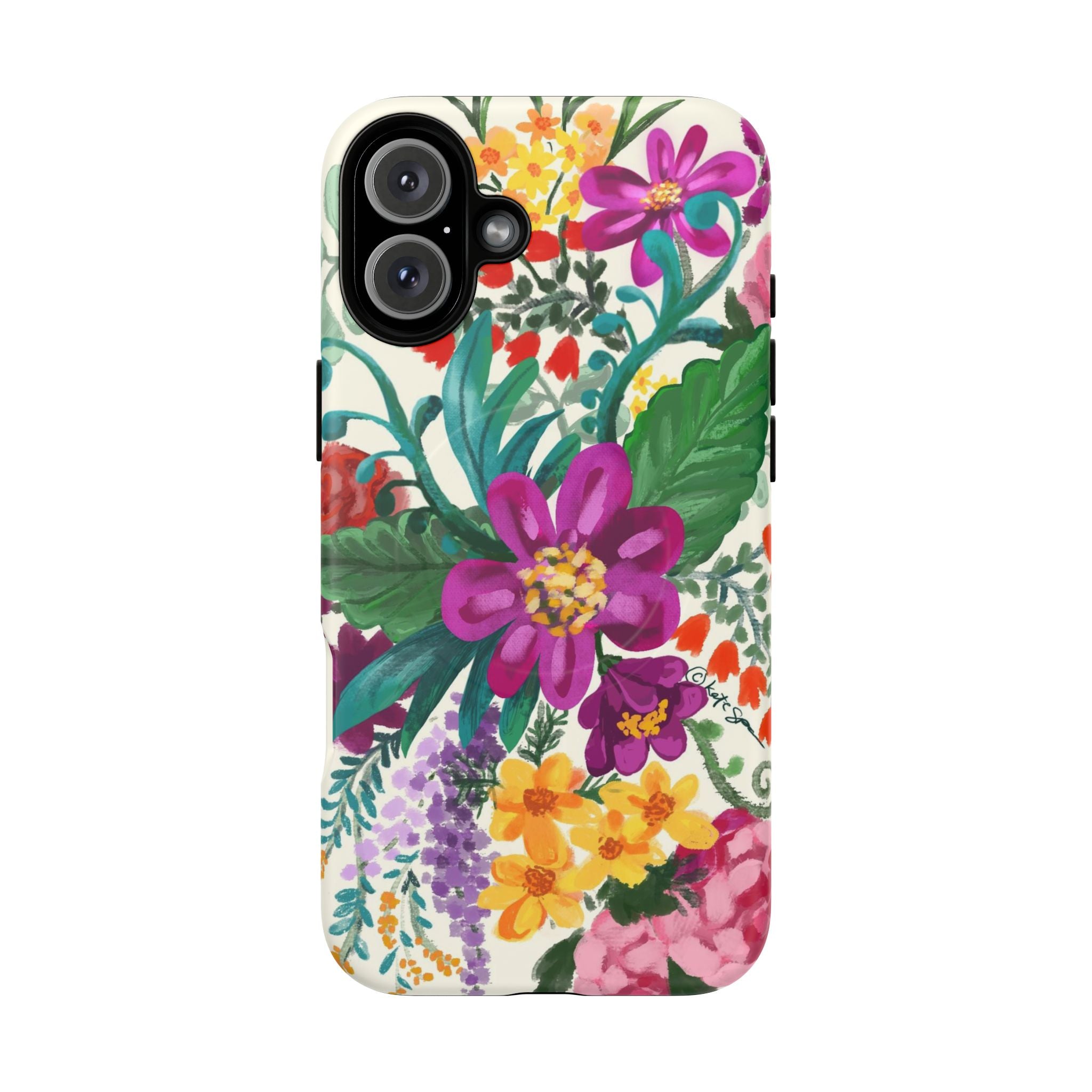 Posy MagSafe iPhone 16 Plus Case – Matte | cream, magenta, coral botanical floral print