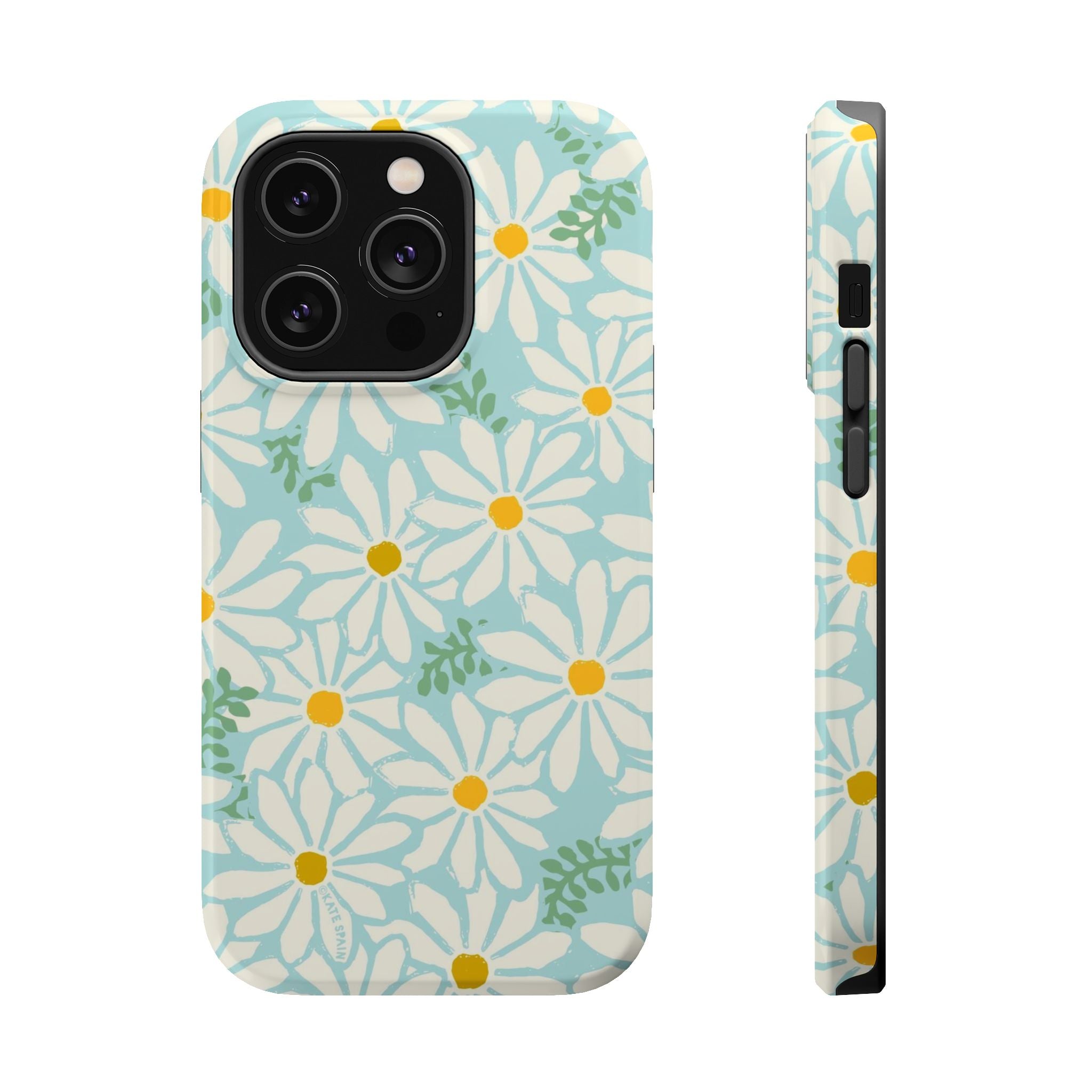 Daisies MagSafe iPhone 14 Pro Case – Glossy | white, yellow, aqua watercolor daisy print