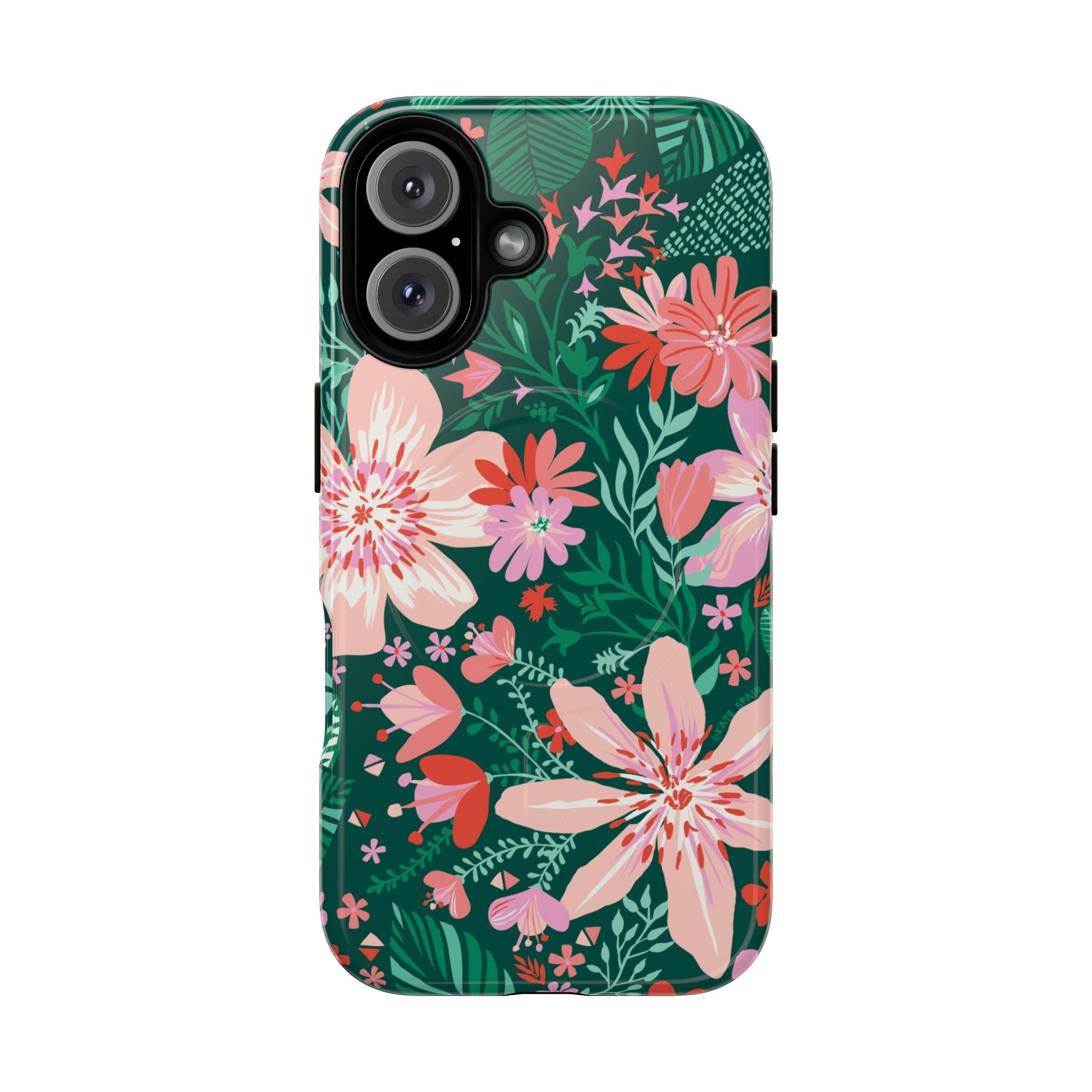 Bonaire MagSafe iPhone 16 Case – Glossy | jade, pink, white tropical floral botanical print