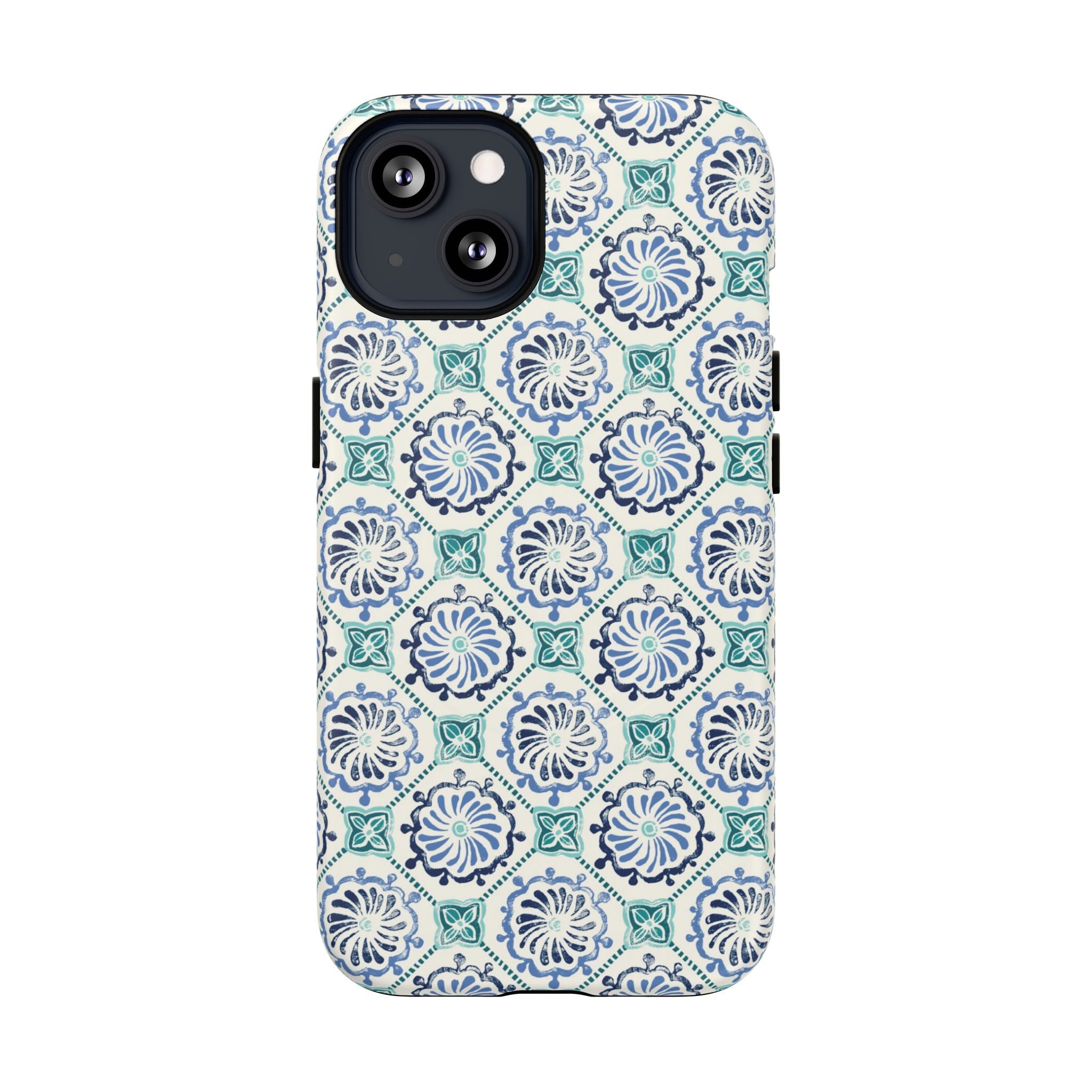 Horizon Blue Tile MagSafe iPhone 13 Case – Matte | blue, turquoise, cream white MagSafe compatible, dual-layer protection