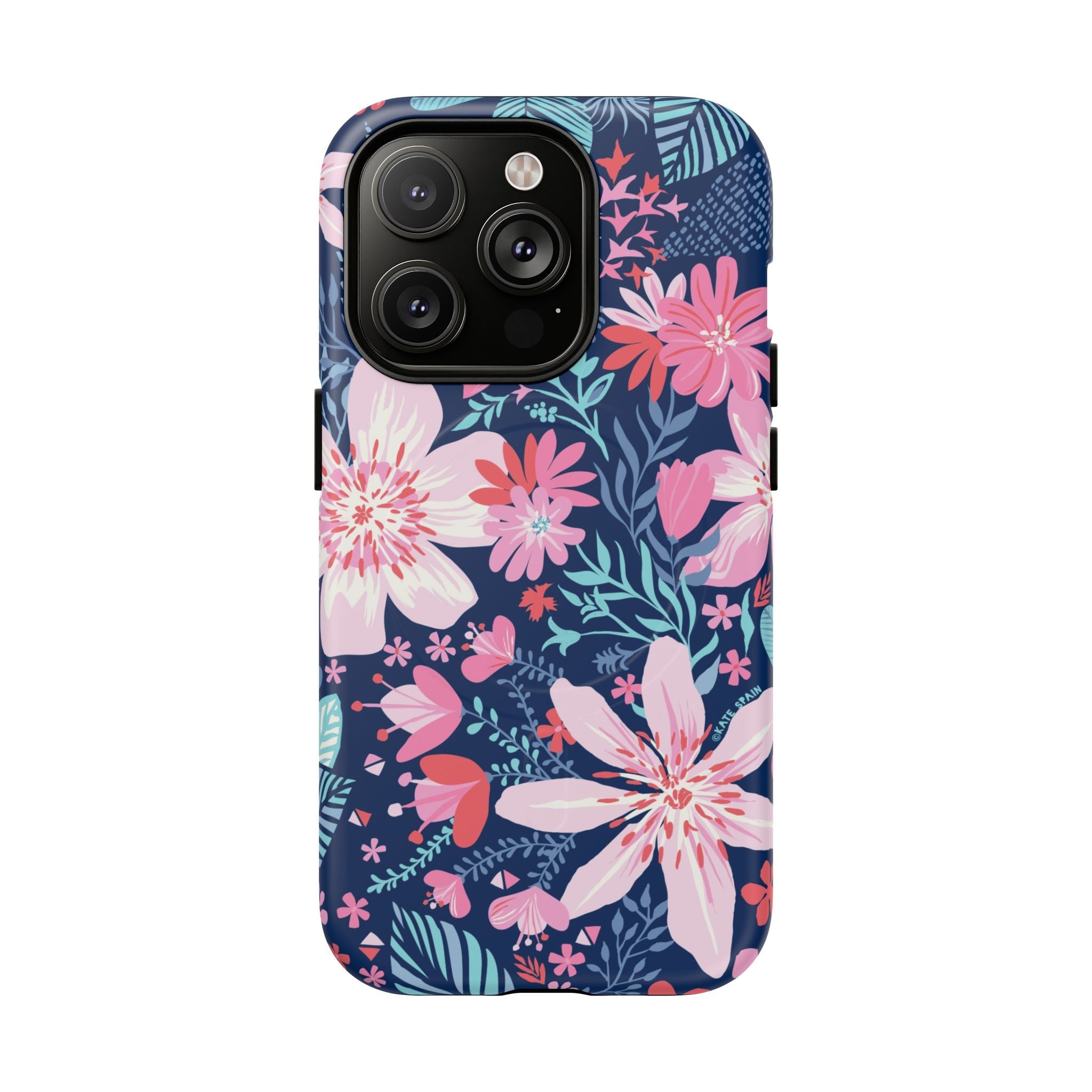 Bonaire MagSafe iPhone 14 Pro Case – Matte | navy, pink, white tropical floral botanical print
