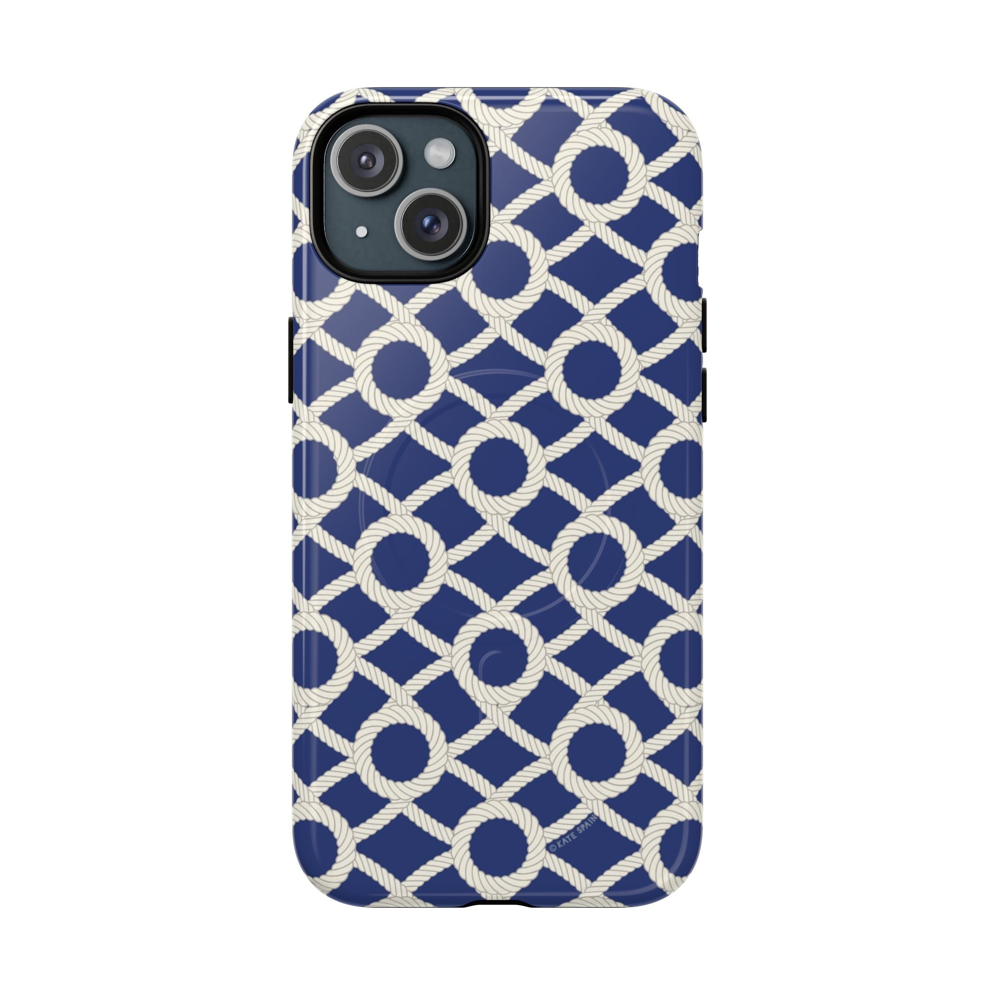 Sailor's Knot MagSafe iPhone 15 Plus Case – Glossy | cream, navy nautical print