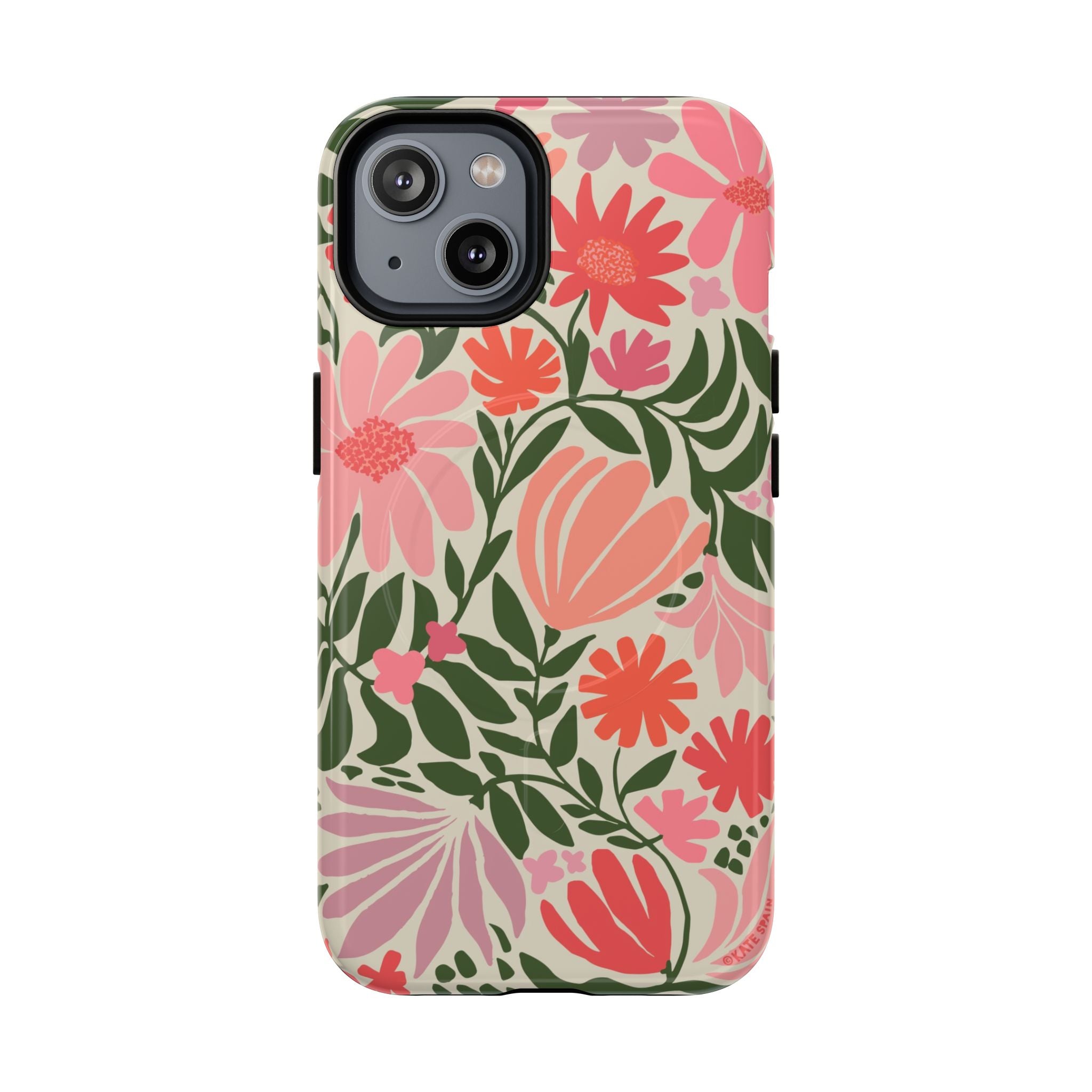 Botanica MagSafe iPhone 14 Case – Glossy | coral, pink, sage green botanical wildflower print