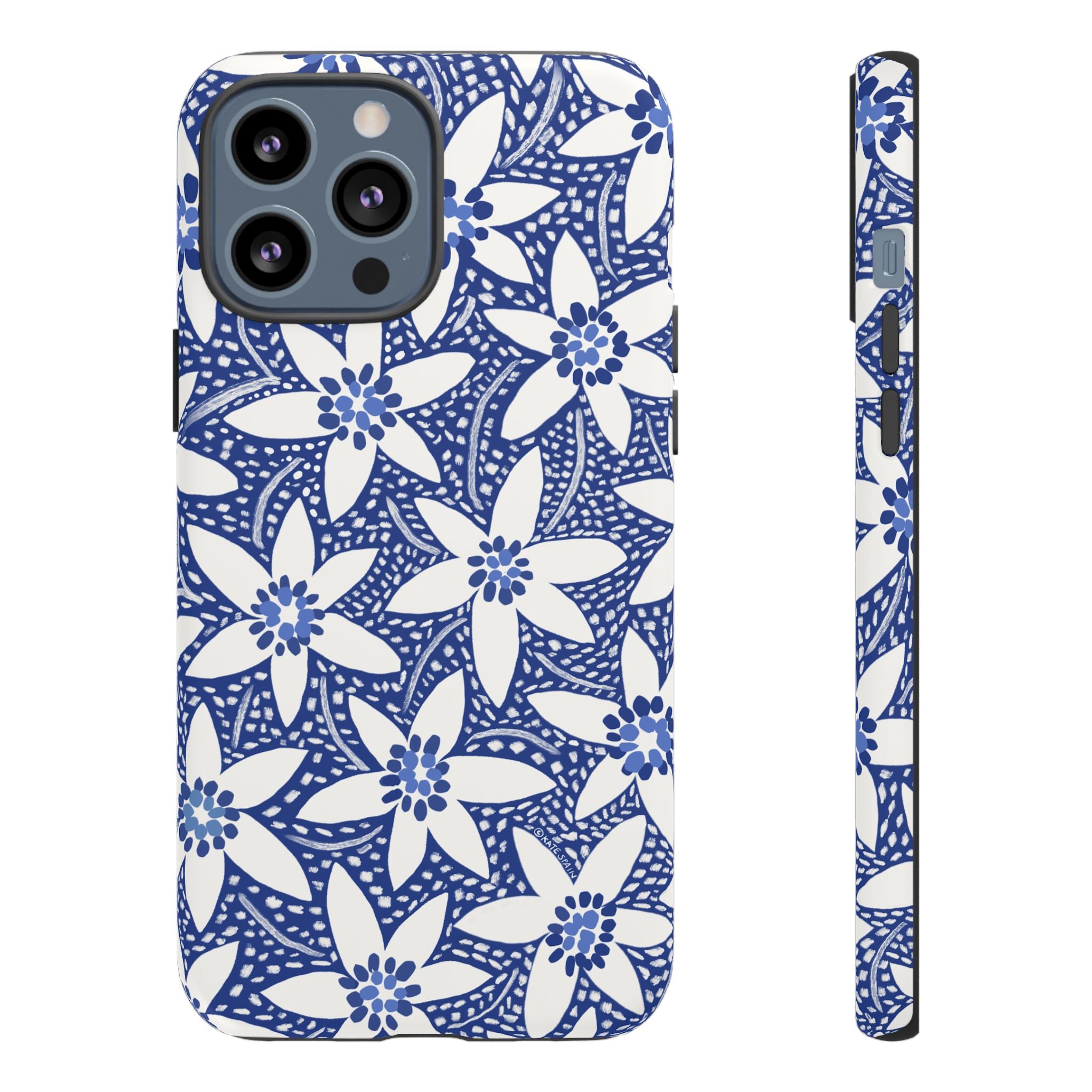 Starflower iPhone 13 Pro Max Case – Matte | navy, white geometric starflower print