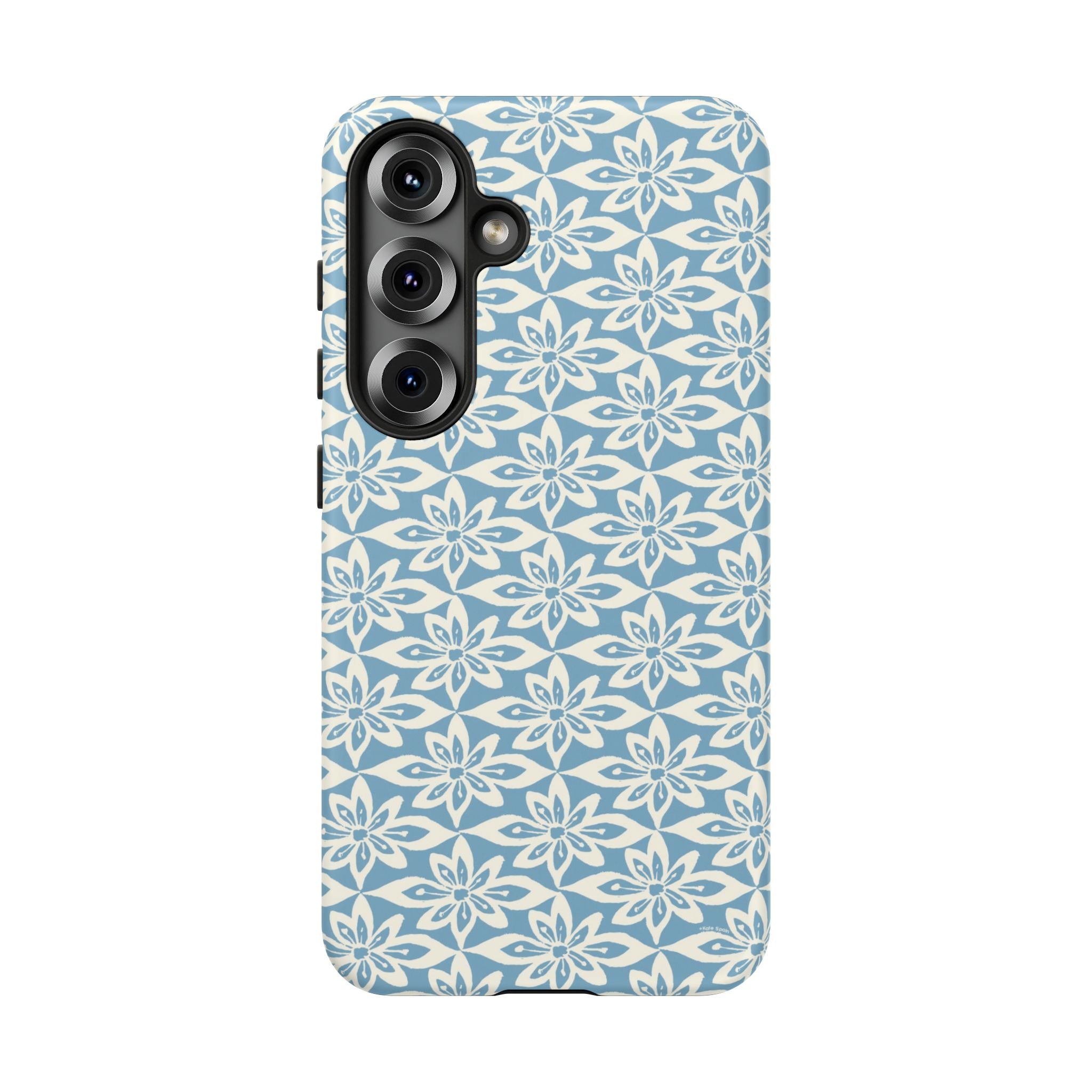 Lily Blue Samsung Galaxy S25 Matte case — graphic white lily print on cerulean blue — botanical phone case by Kate Spain