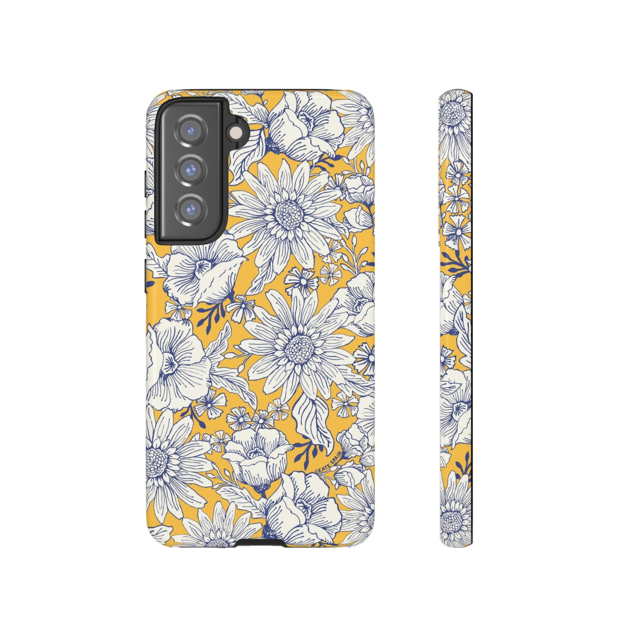 Luxury Jardin Samsung Galaxy S21 FE Case – Glossy | yellow, cream, blue botanical floral print