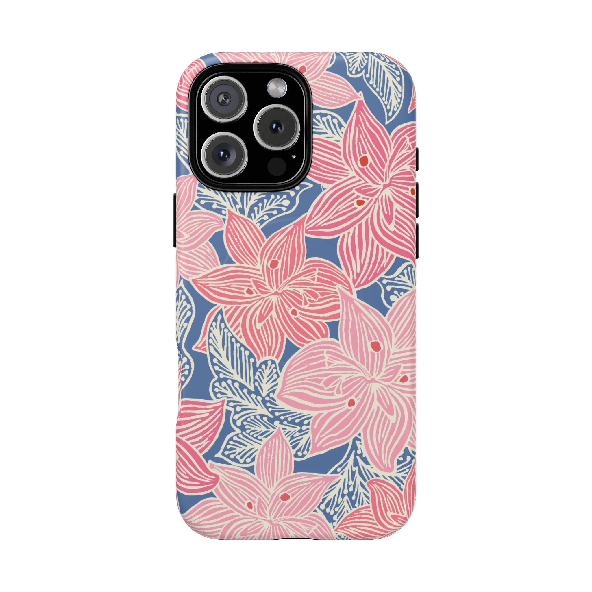 Hibiscus Lagoon MagSafe iPhone 16 Pro Max Case – Glossy | coral, blush, cream, dusty blue hibiscus botanical print