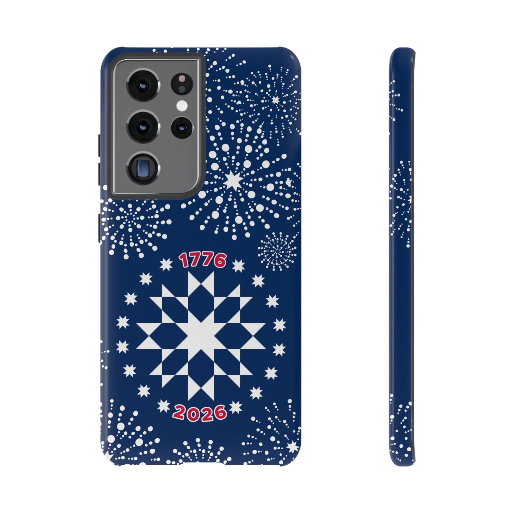 250th Fireworks Samsung Galaxy S21 Ultra Case – Glossy | navy, white patriotic star quilt fireworks print