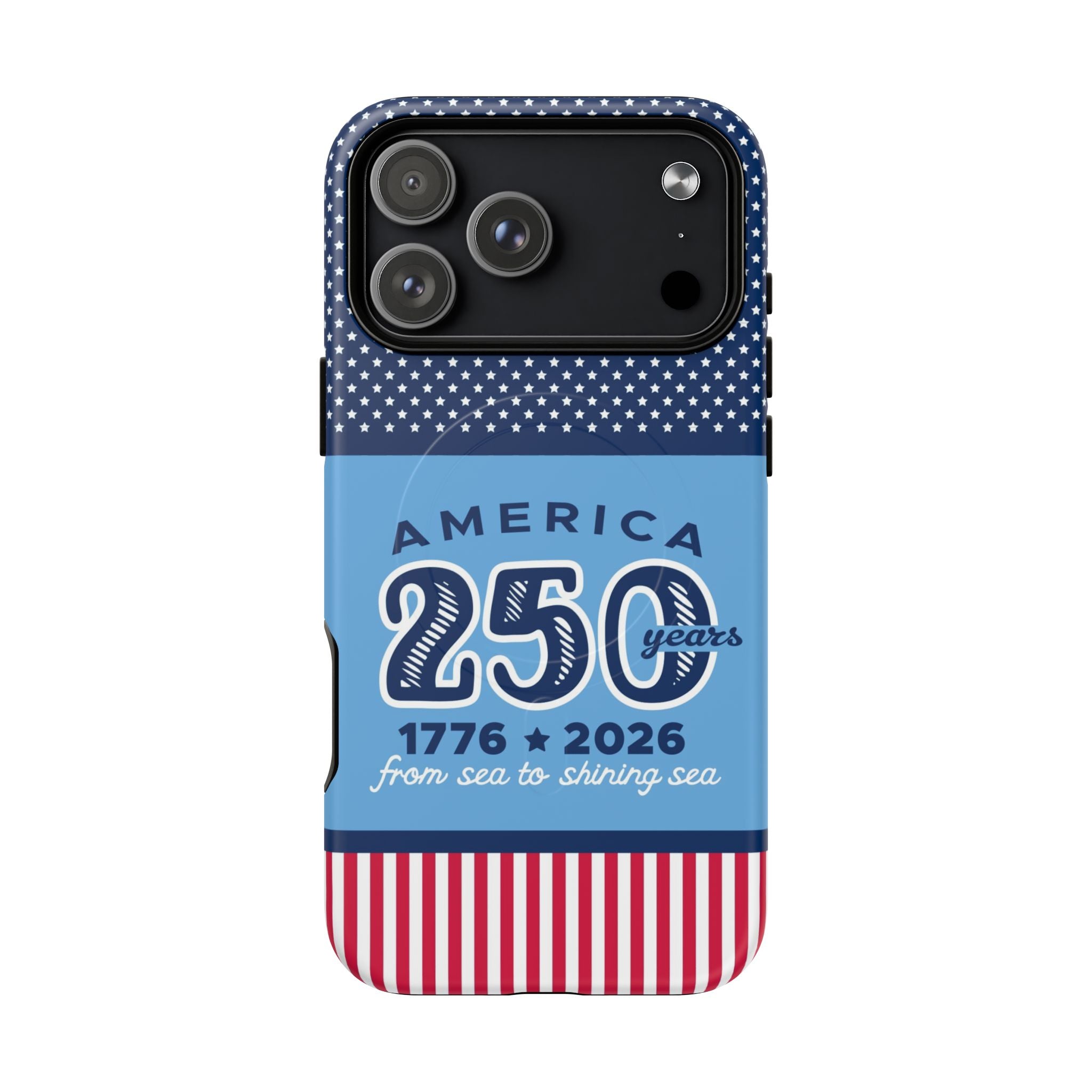 Sea to Shining Sea MagSafe iPhone 17 Pro Max Case – Matte | navy, sky blue, red, white American stars & stripes 250th anniversary print