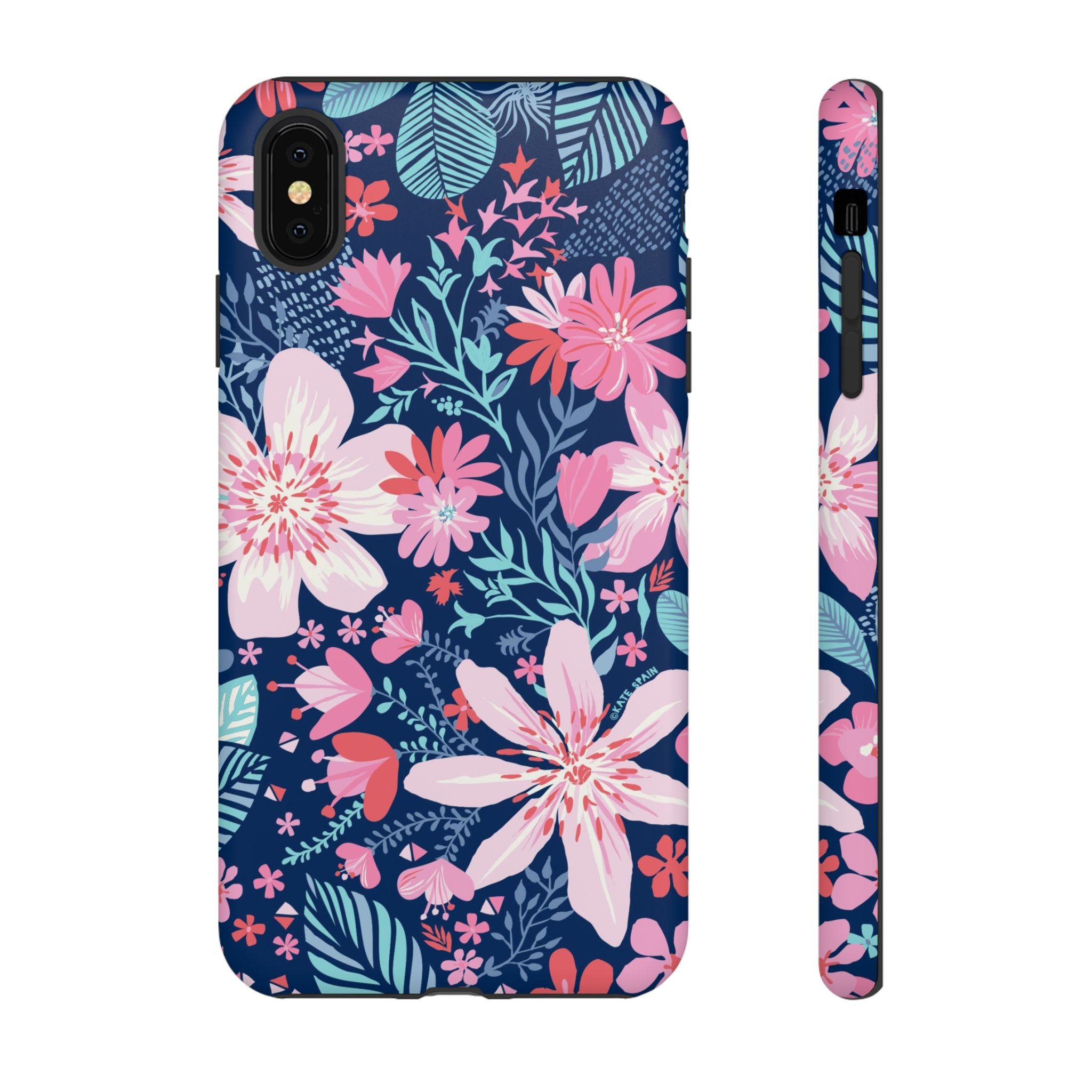 Bonaire Tough iPhone XS Max Case – Matte | navy, pink, white tropical floral botanical print