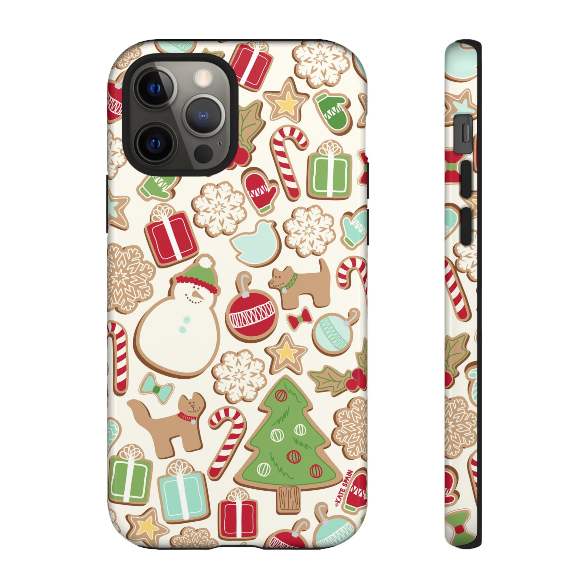 Gingerbread Cookies Tough iPhone 12 Pro Case – Glossy | cream, red, green gingerbread holiday cookie print
