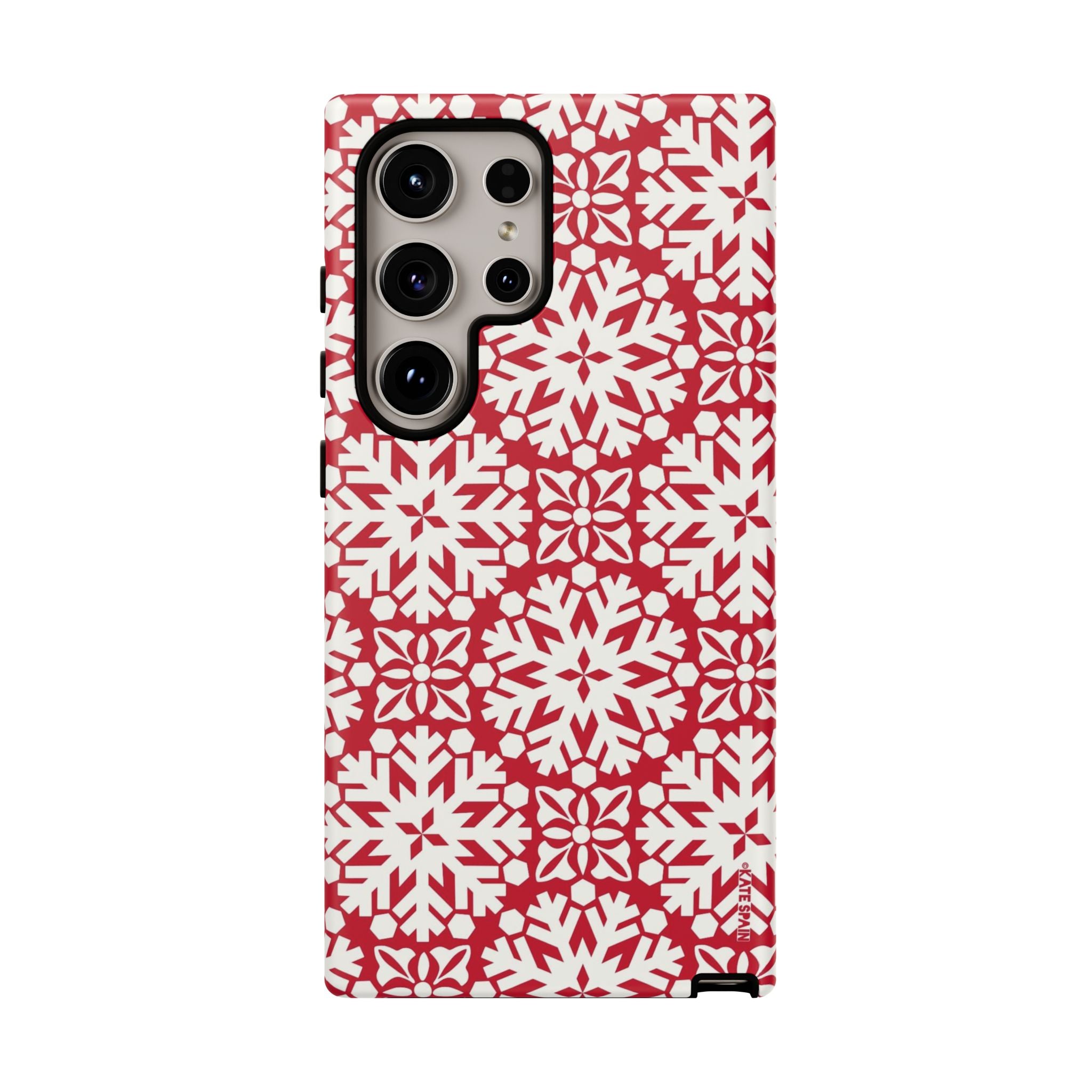 Flurry Samsung Galaxy S24 Ultra Case – Matte | white, red geometric snowflake tile print