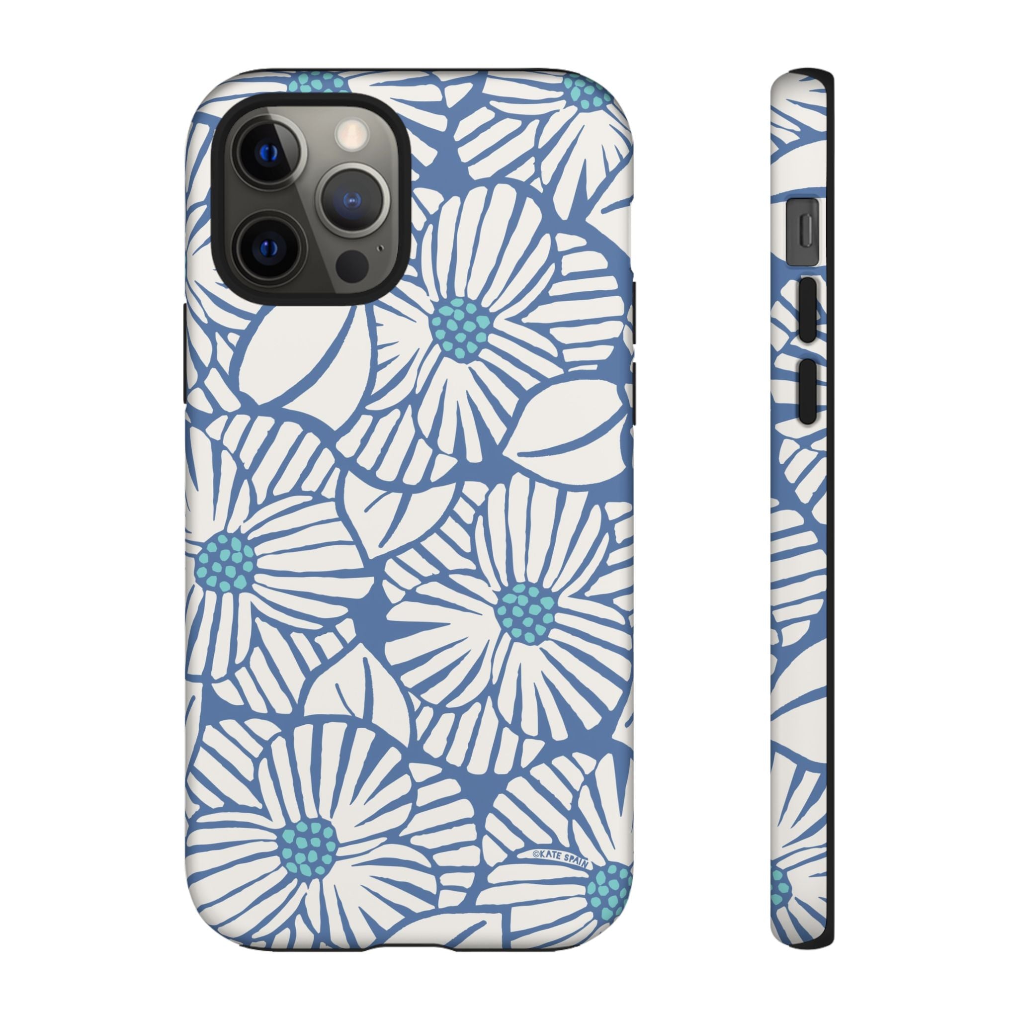 Calendula Tough iPhone 12 Pro Case – Matte | periwinkle, cream, teal graphic daisy floral print
