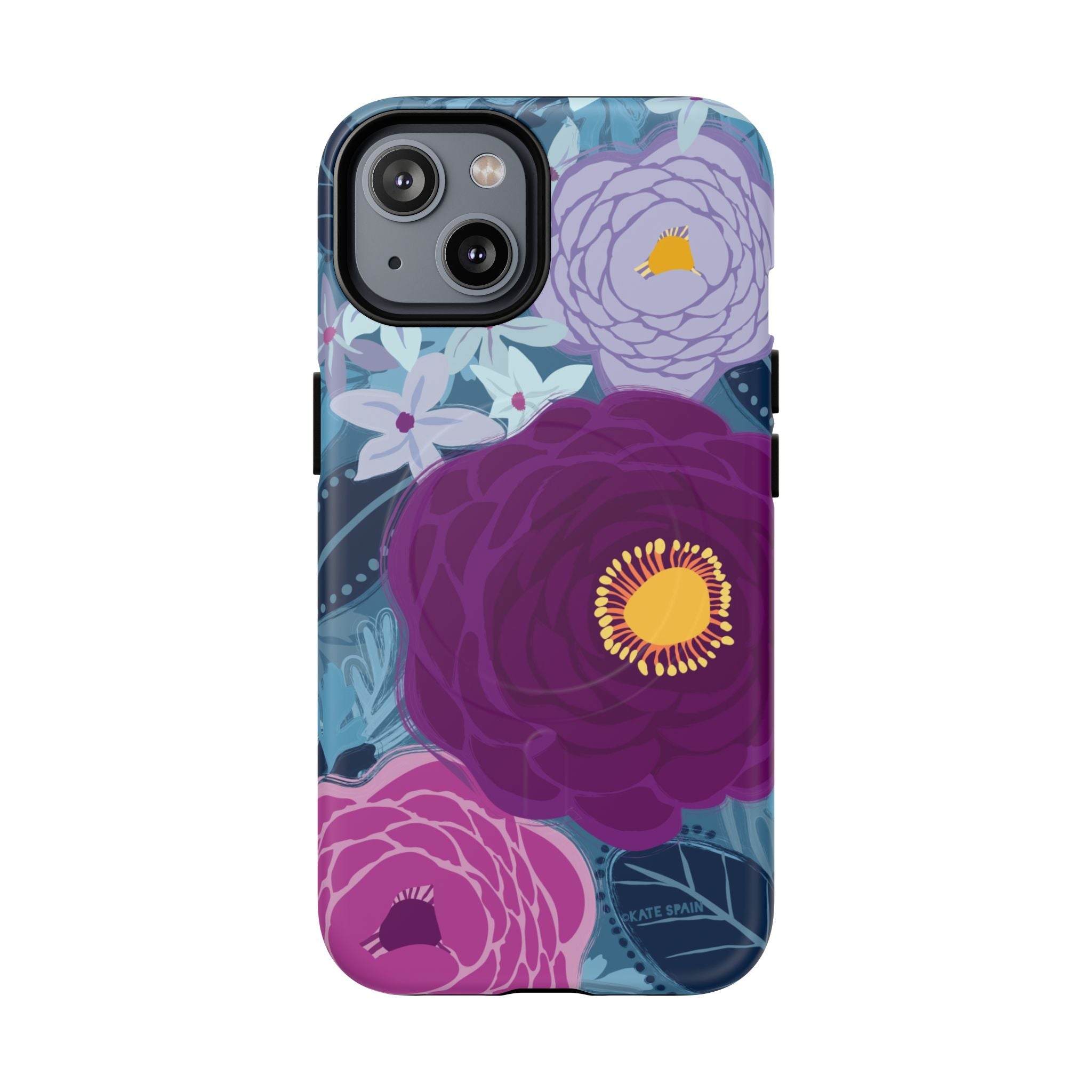 Bloomerie Violet MagSafe iPhone 14 Case – Matte | navy, purple, magenta botanical peony floral print