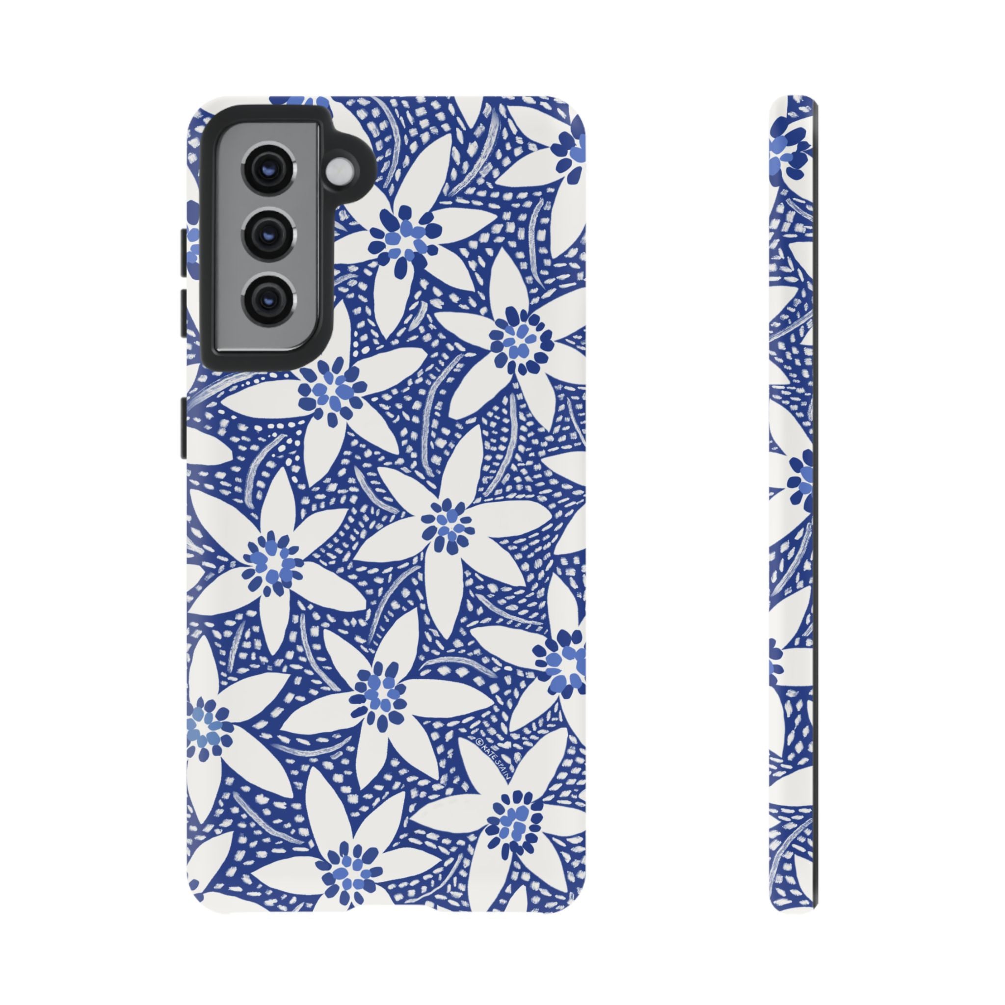Starflower Samsung Galaxy S21 Case – Matte | navy, white geometric starflower print