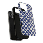 Sailor's Knot MagSafe iPhone 16 Pro Max Case – Dual-layered view of case and inner lining in front of phone, with view of camera cutout and buttons | cream, navy nautical print
