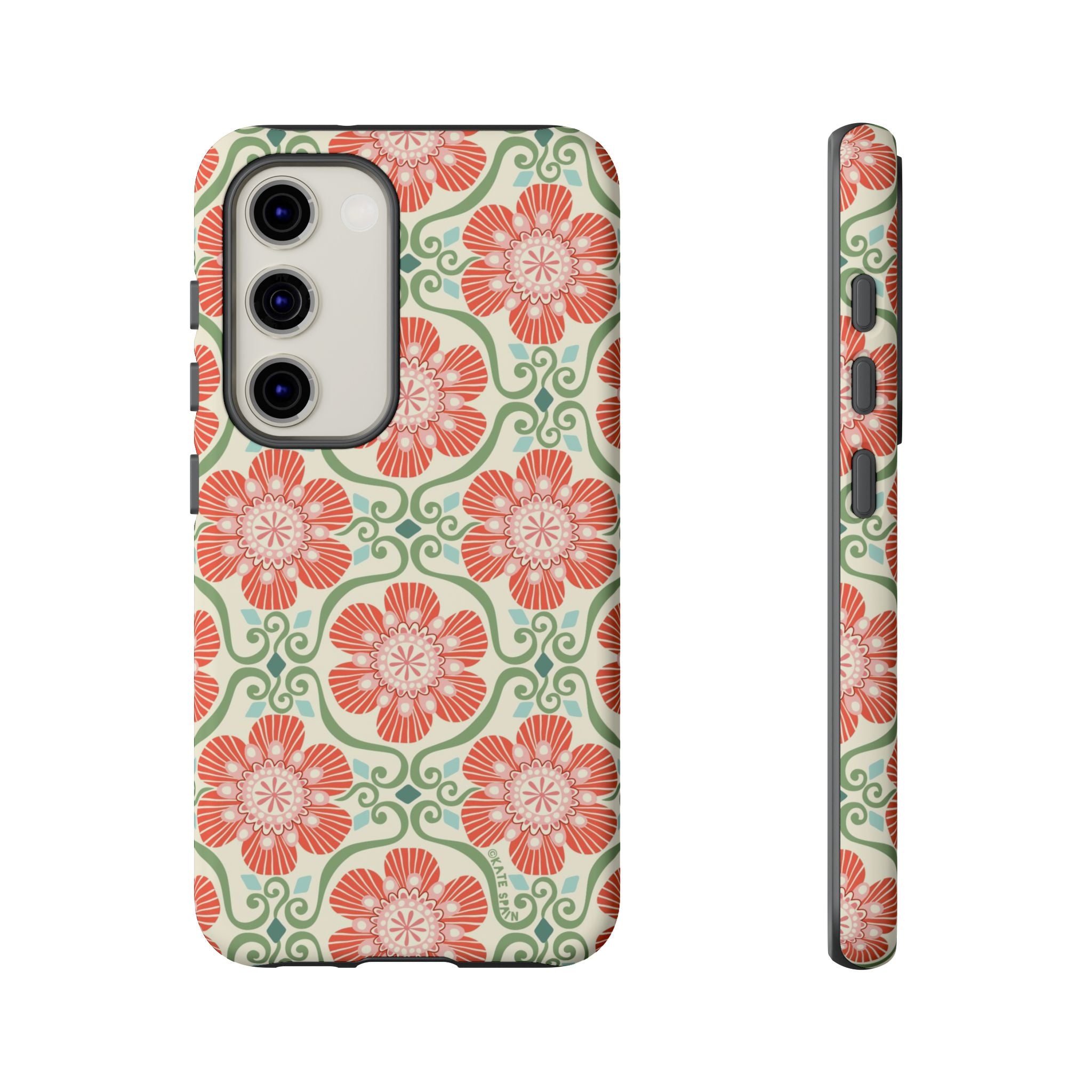 Luxury Barcelona Flowers Samsung Galaxy S23 Case – Matte | cream, coral, sage botanical floral print
