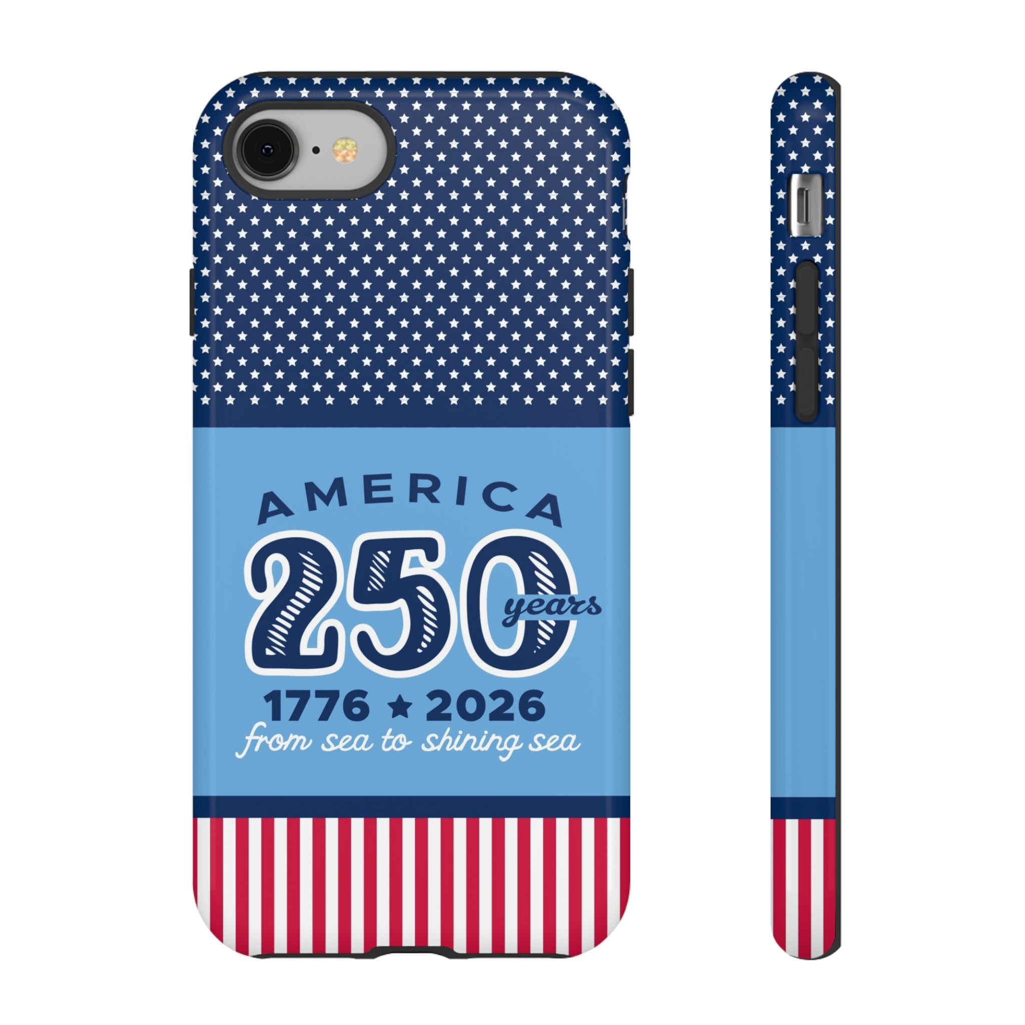 Sea to Shining Sea Tough iPhone 8 Case – Glossy | navy, sky blue, red, white American stars & stripes 250th anniversary print