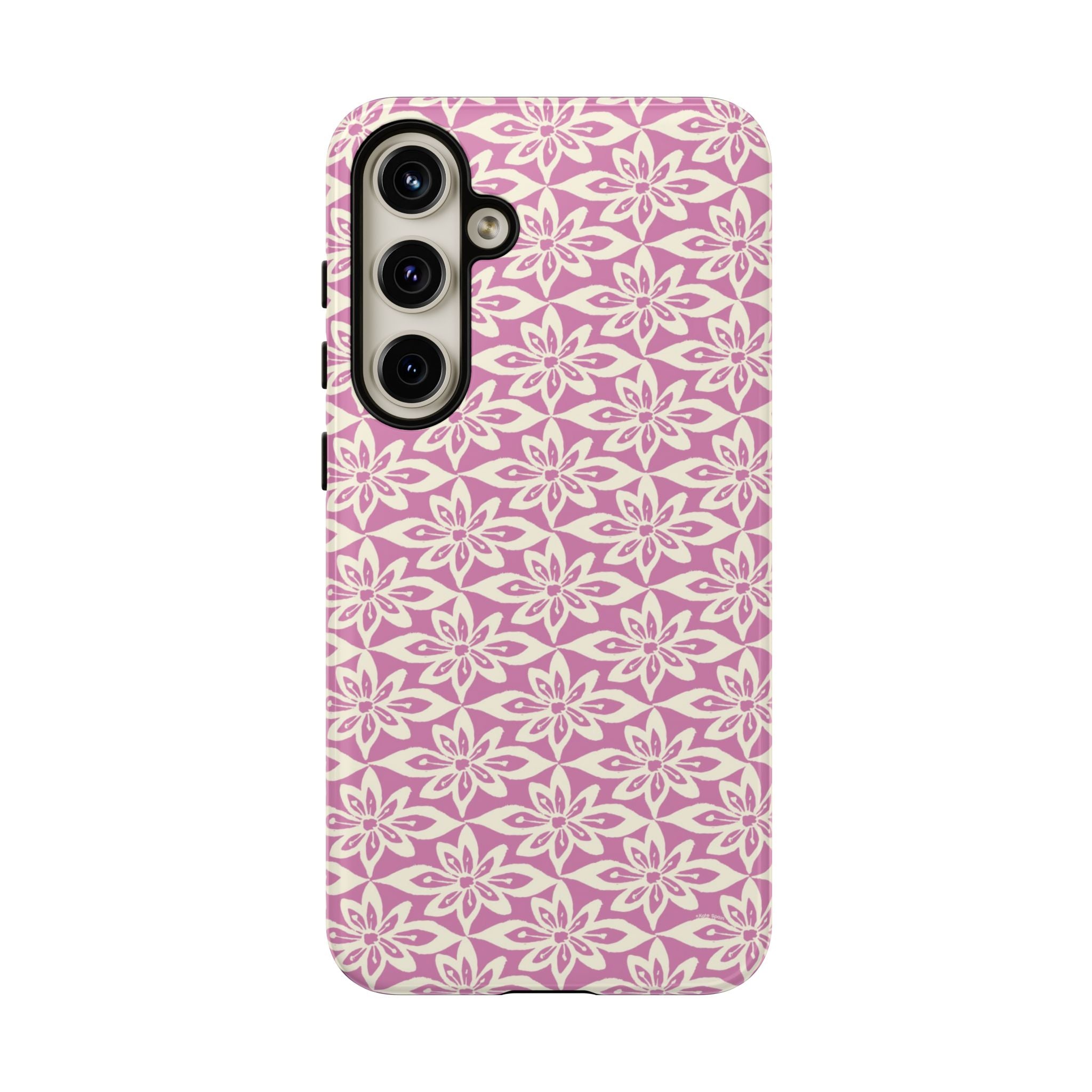 Lily Rose Samsung Galaxy S24 Matte case — graphic white lily print on soft rose — botanical phone case by Kate Spain