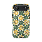 Designer Modern Dahlia Tough iPhone 17 Air Case – Glossy | yellow, cream, green dahlia floral print