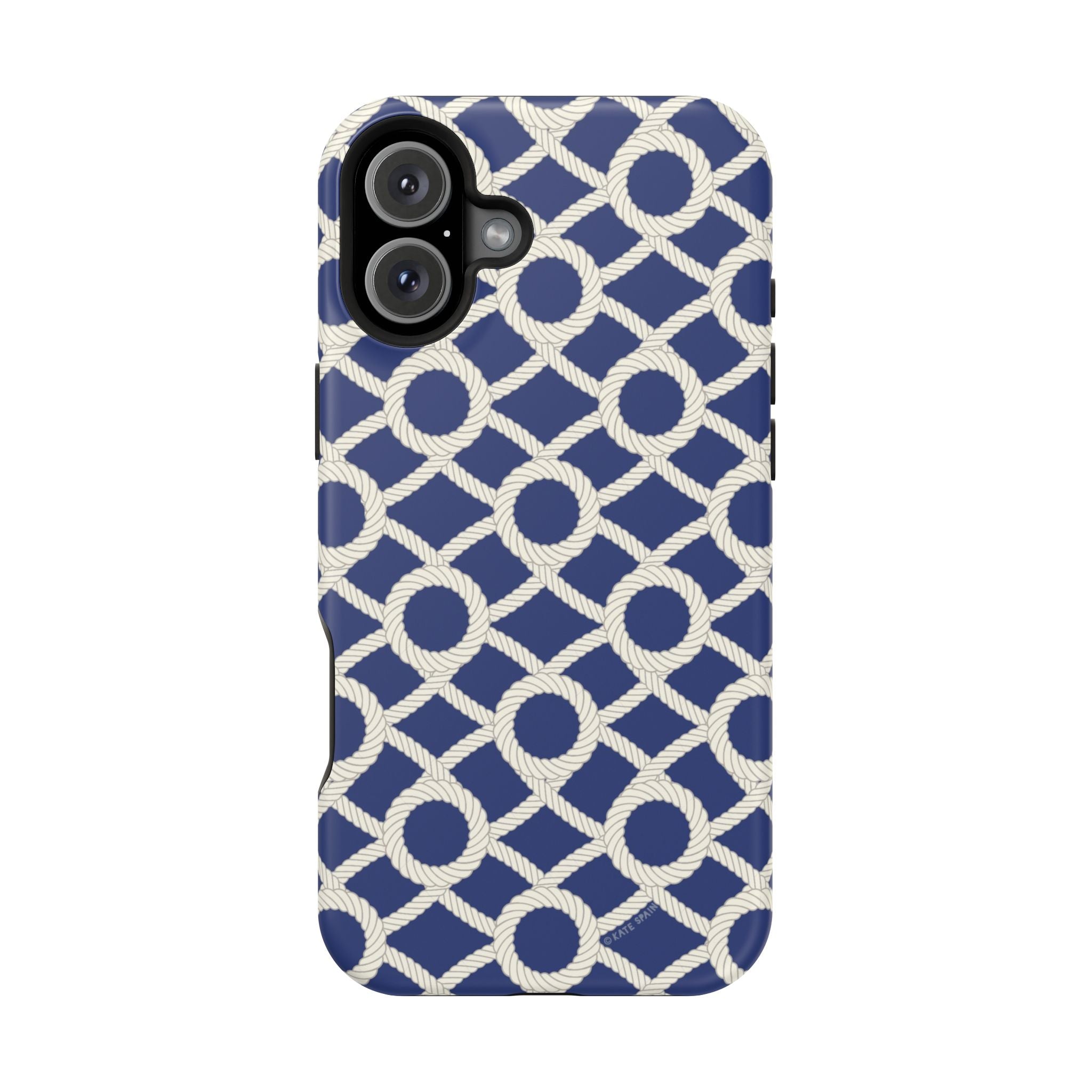 Sailor's Knot MagSafe iPhone 16 Pro Case – Glossy | navy, cream nautical rope knot lattice print