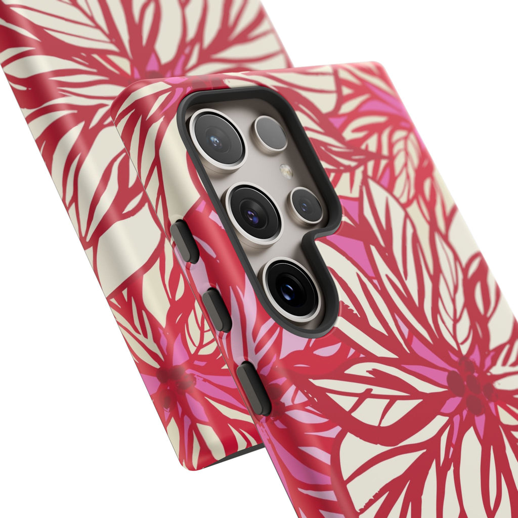 Poinsettia Samsung Galaxy S24 Ultra Case – detail of 5 lens camera | cream, red, pink poinsettia botanical print