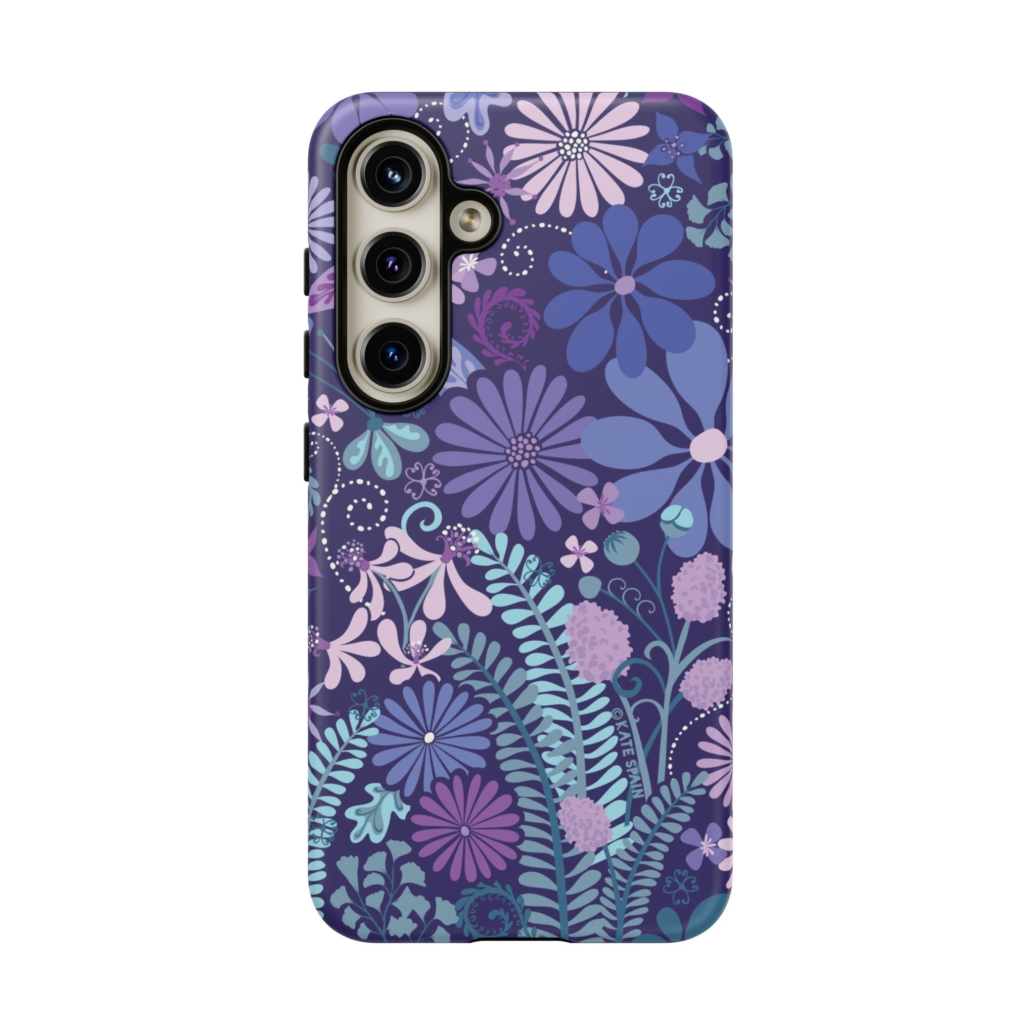 Luxury Terrain Samsung Galaxy S24 Case – Matte | navy, purple, aqua botanical woodland floral print