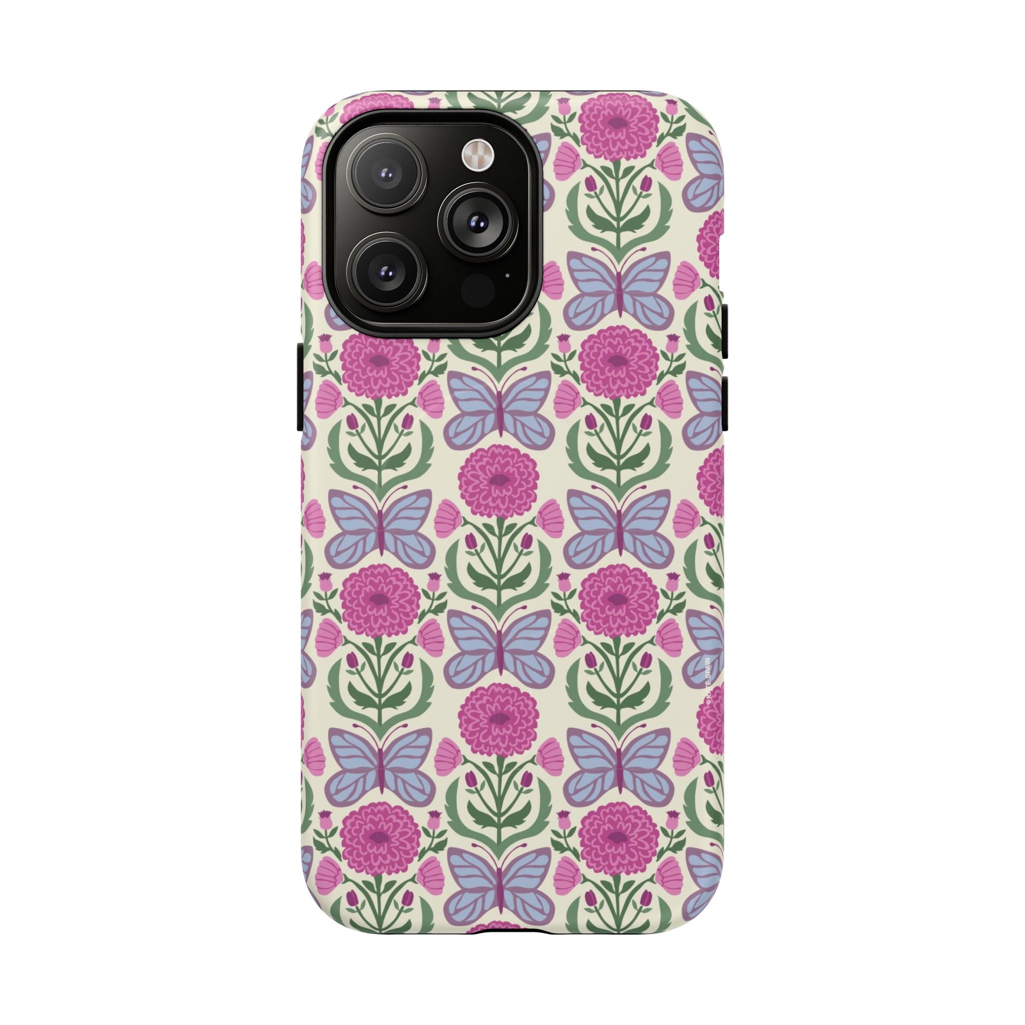 Butterfly MagSafe iPhone 14 Pro Max Case – Matte | cream, magenta, periwinkle butterfly floral print