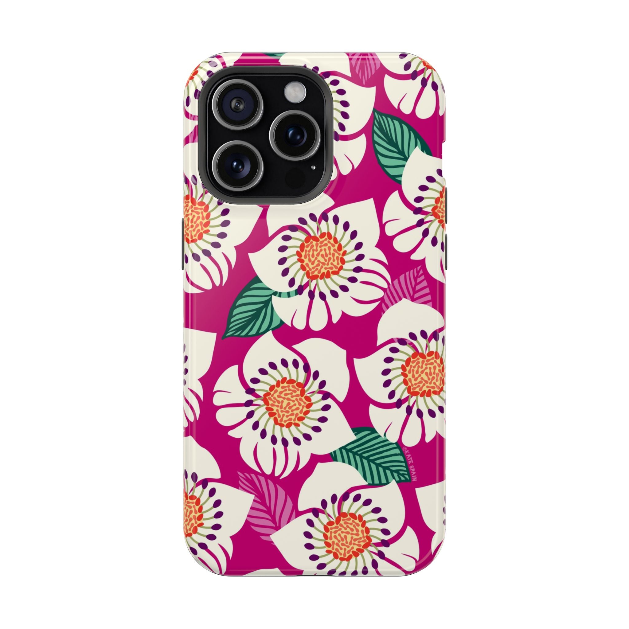 Panache Rose MagSafe iPhone 15 Pro Max Case – Glossy | berry, cream white, peach anemone floral print