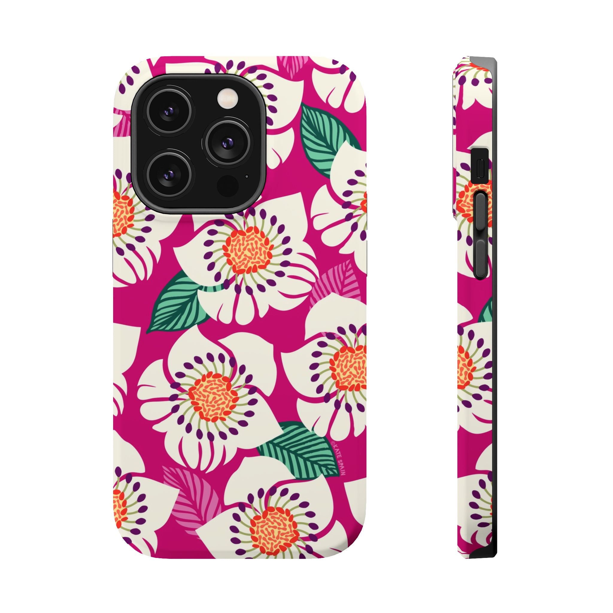 Panache Rose MagSafe iPhone 14 Pro Case – Matte | berry, cream white, peach anemone floral print