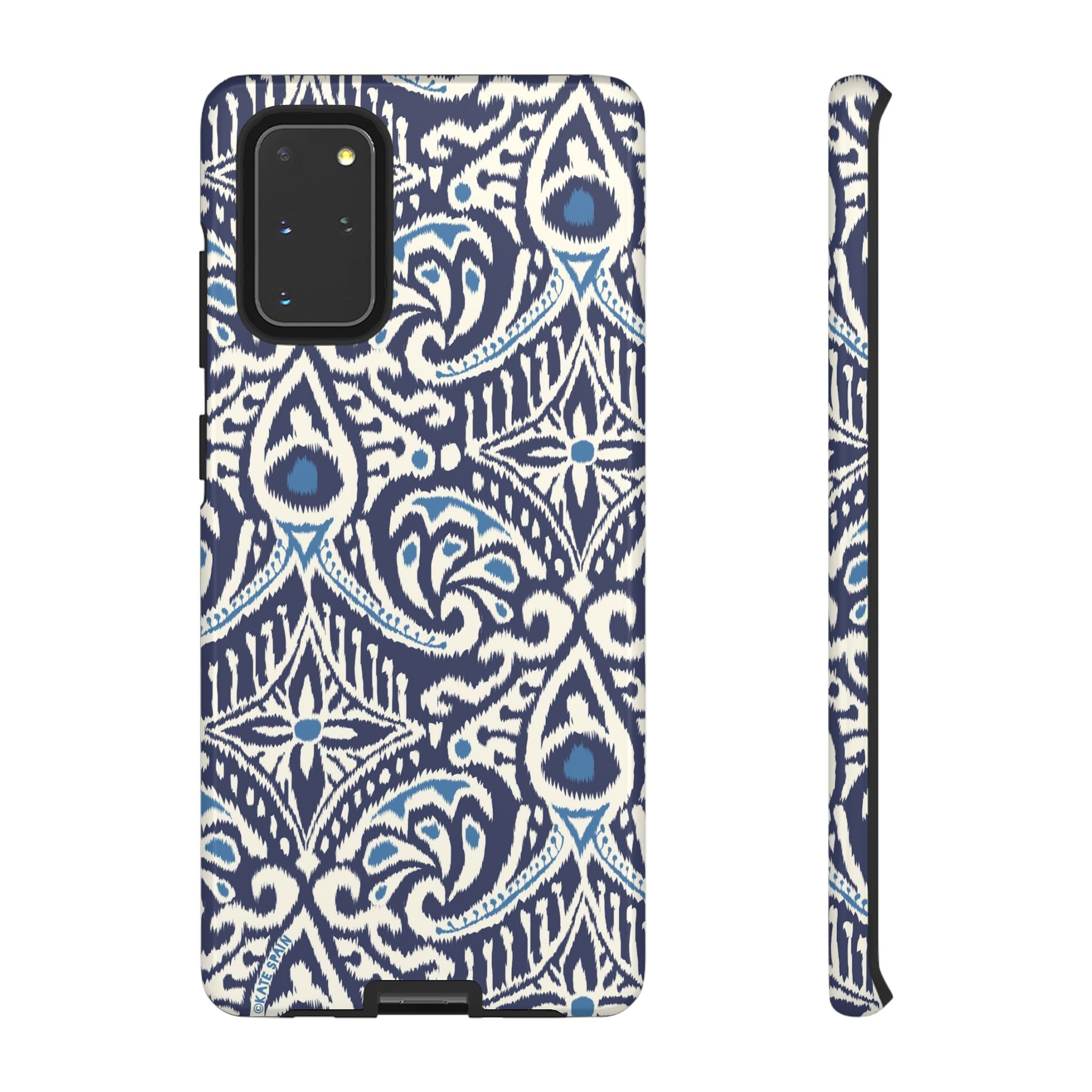 Luxury Ikat Samsung Galaxy S20+ Case – Glossy | navy, white, aqua ikat geometric medallion print