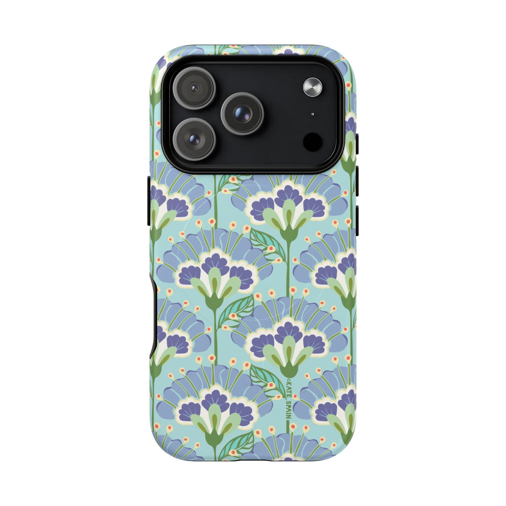 Lantern Flower MagSafe iPhone 17 Pro Case – Matte | aqua, periwinkle, green botanical lantern floral print