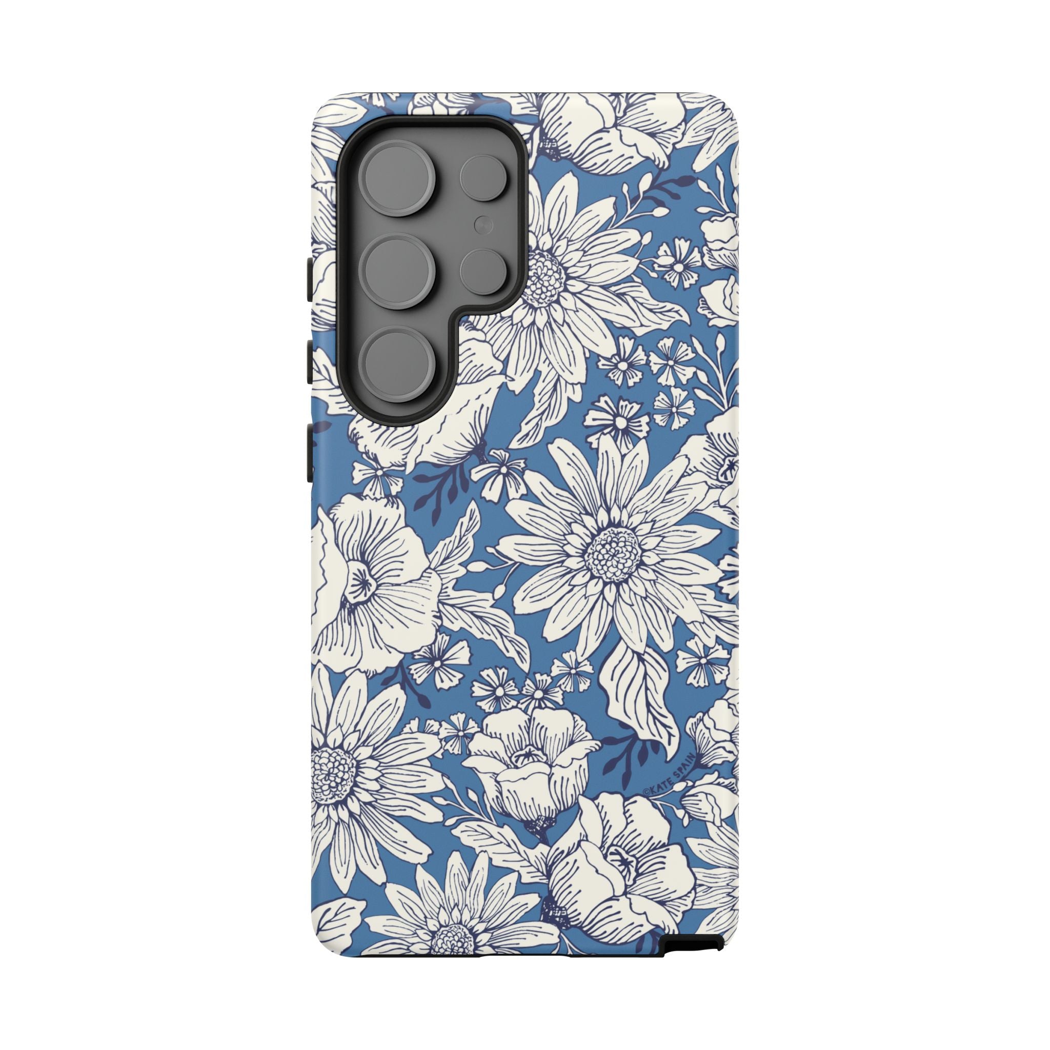 Luxury Jardin Samsung Galaxy S25 Ultra – Glossy | steel blue, white botanical daisy floral print